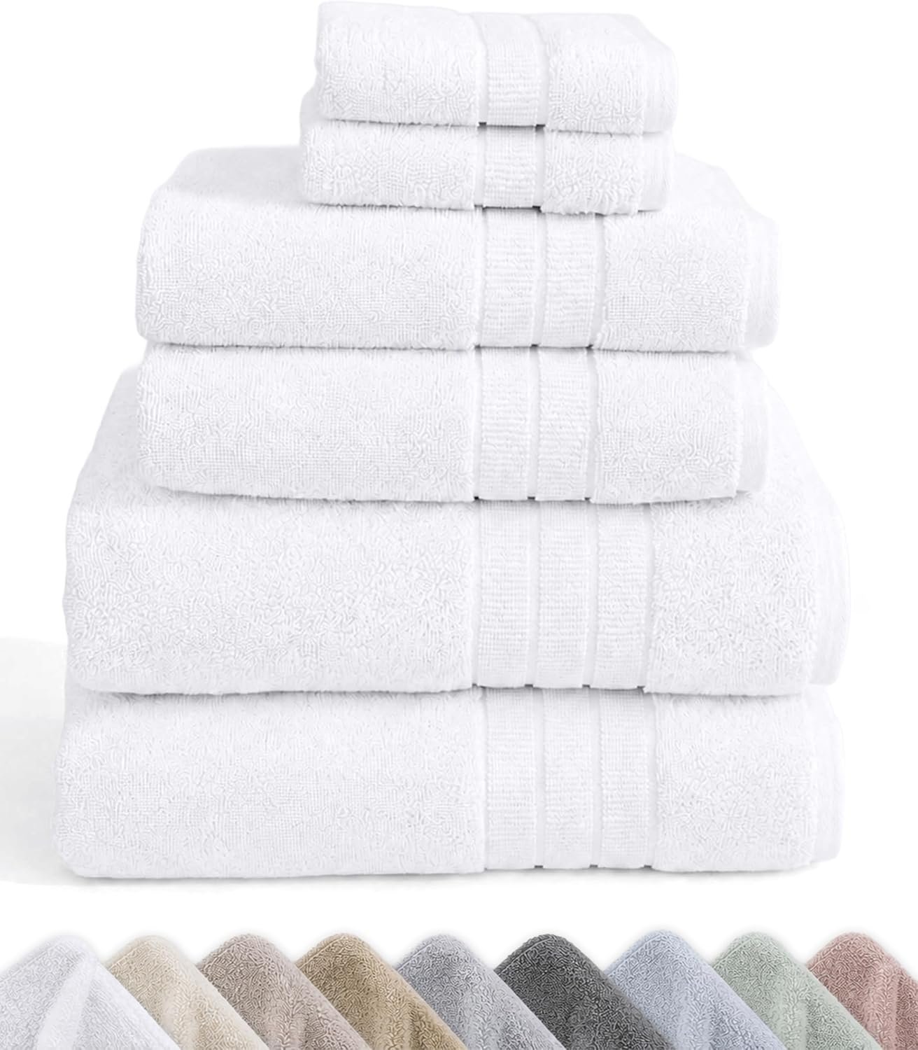 California Design Den 100% Organic Cotton 6 Pc Bath Towel Set, Bright White