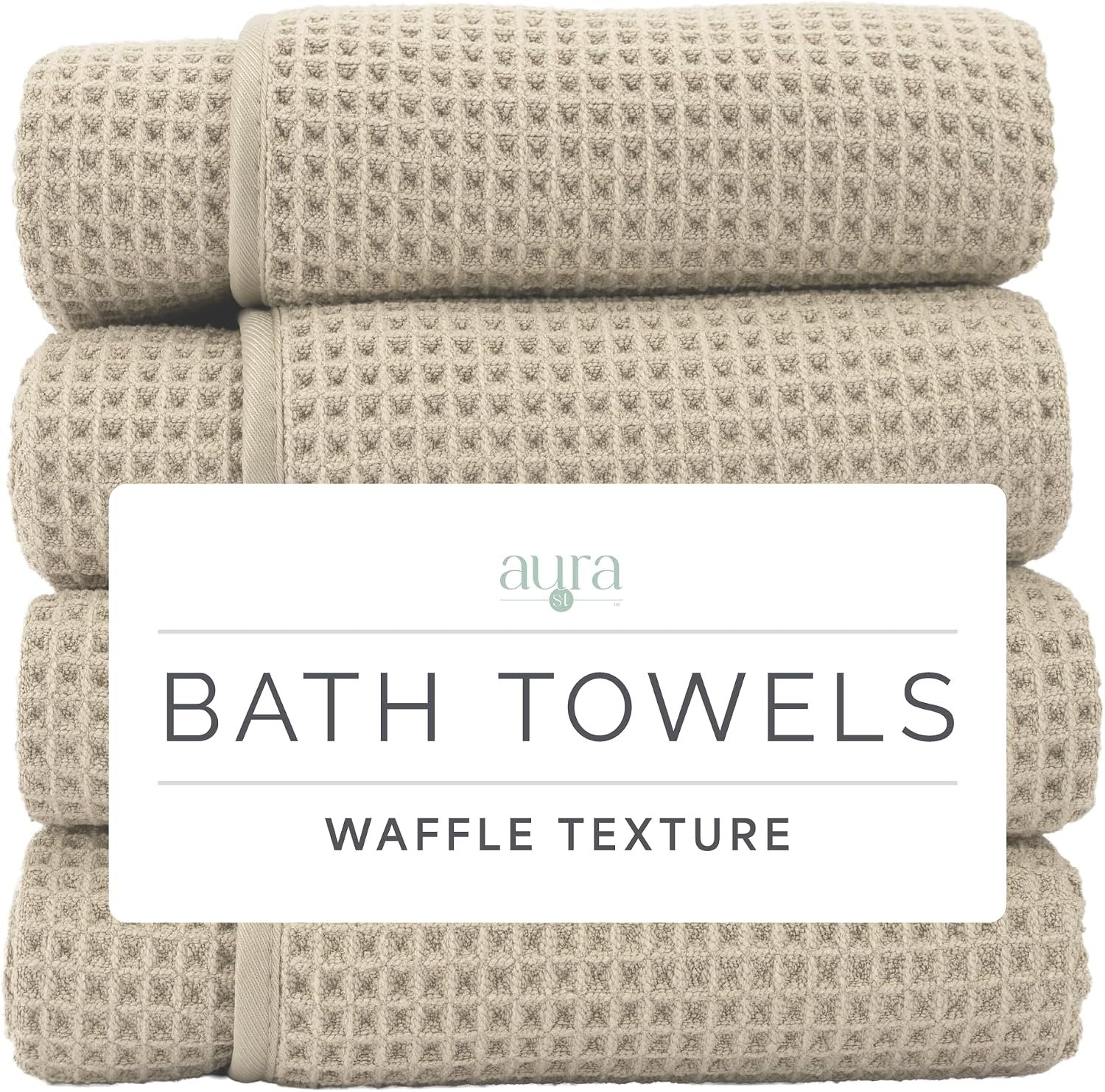 S&T INC. Aura Waffle Bath Towels, 4 Pack, 30″ x 60″, Beige
