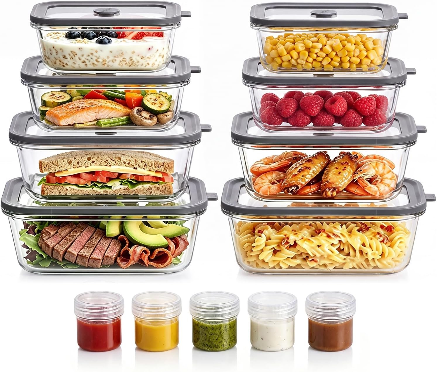 8 Pack Non-Toxic Glass Food Storage Containers with Glass Lids