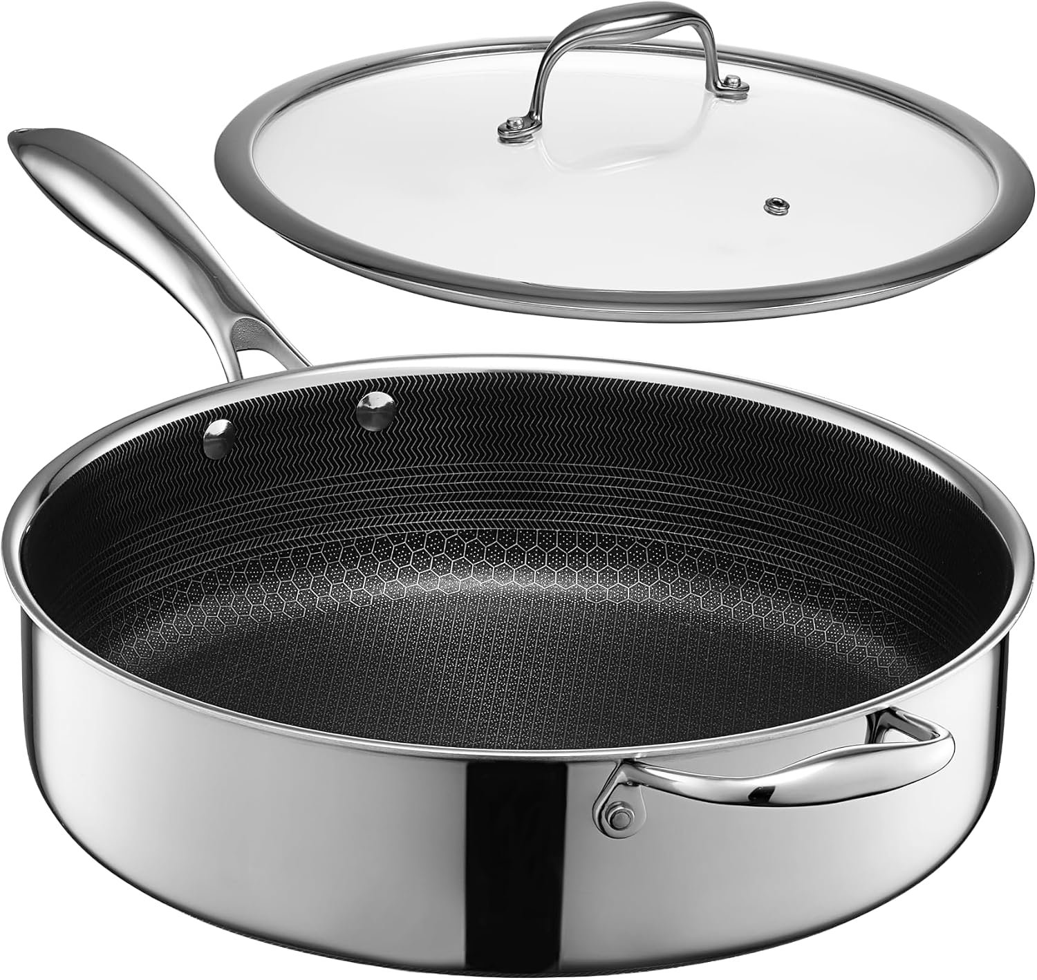 HexClad 5.5 Qt Hybrid Nonstick Deep Sauté Frying Pan & Lid, Induction Ready