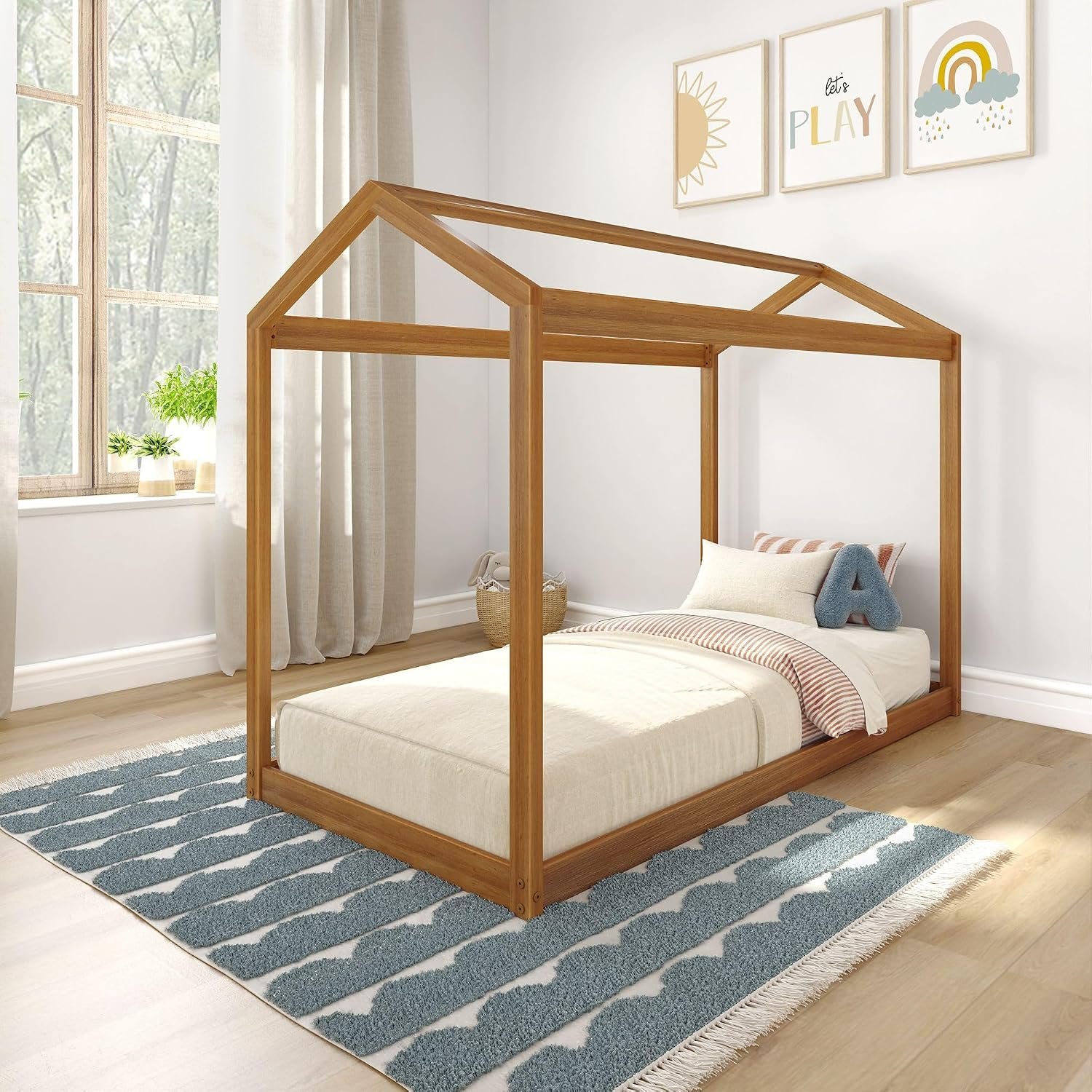 Max & Lily House Bed (Twin), Floor Bed, Pecan