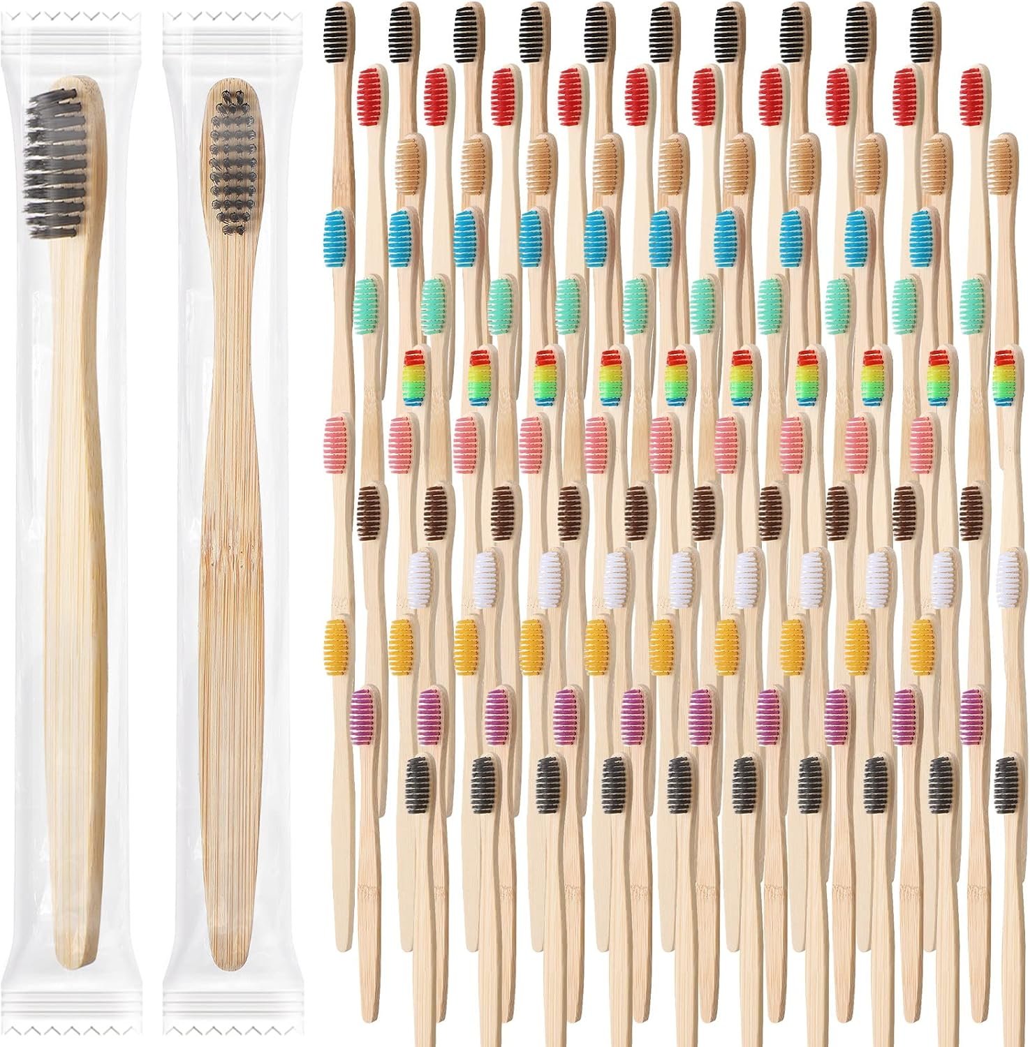 Sieral 120 Pcs Bamboo Toothbrushes Bulk, Soft Bristle Bamboo Toothbrush