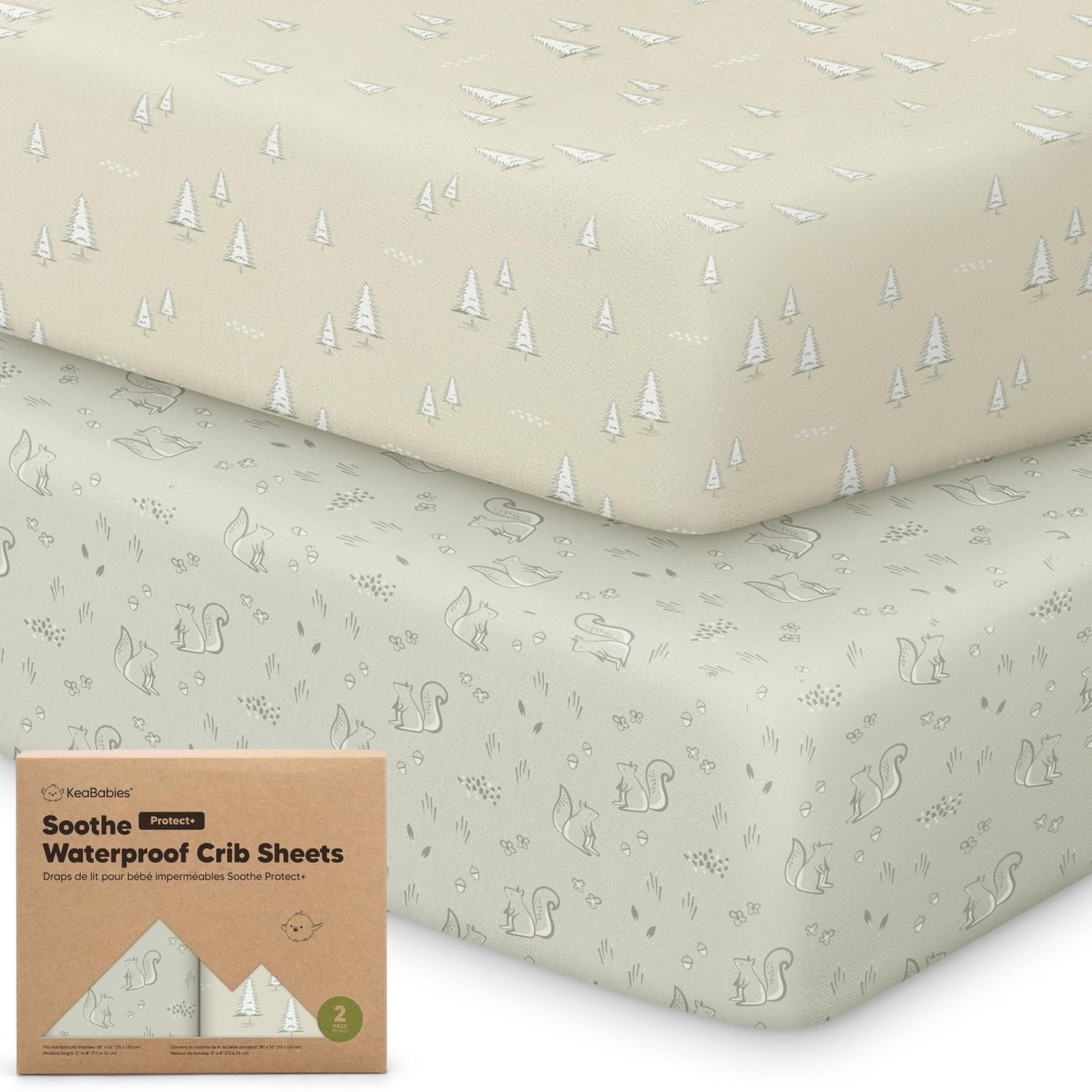 2-Pack Waterproof Crib Sheets for Boys, Girls, 52×28 Fitted (Pine Grove)