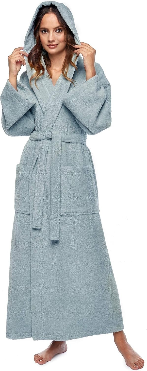 Arus Women’s Hooded Classic Bathrobe Turkish Cotton Robe with Full Length Options