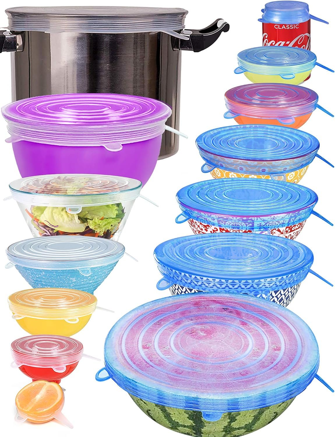 Longzon Silicone Stretch Lids 14 Pack Include 2Pcs Size up to 9.8” Dia