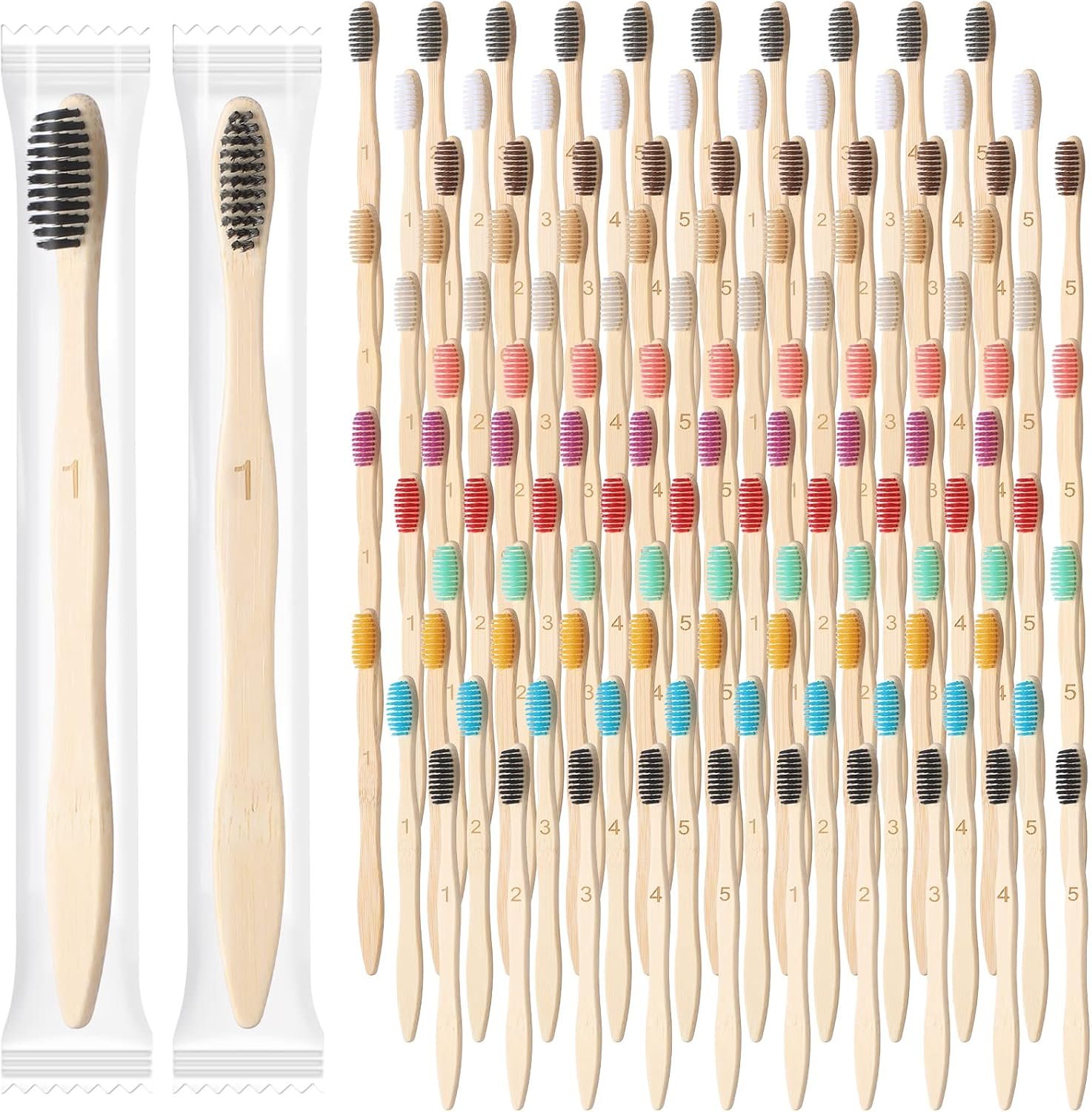 Sieral 120 Pcs Bamboo Toothbrushes Bulk, Individually Wrapped,Number