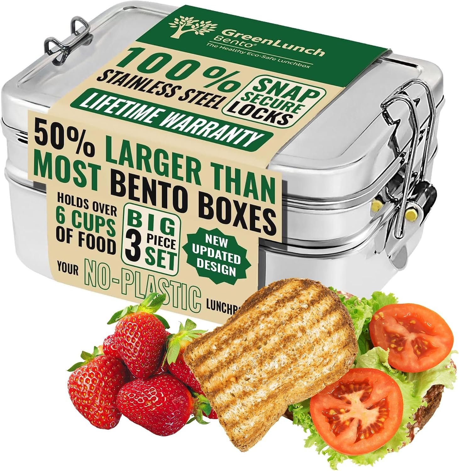 Stackable Stainless Steel Bento Box for Adults, 6 Cup with Snack Pod