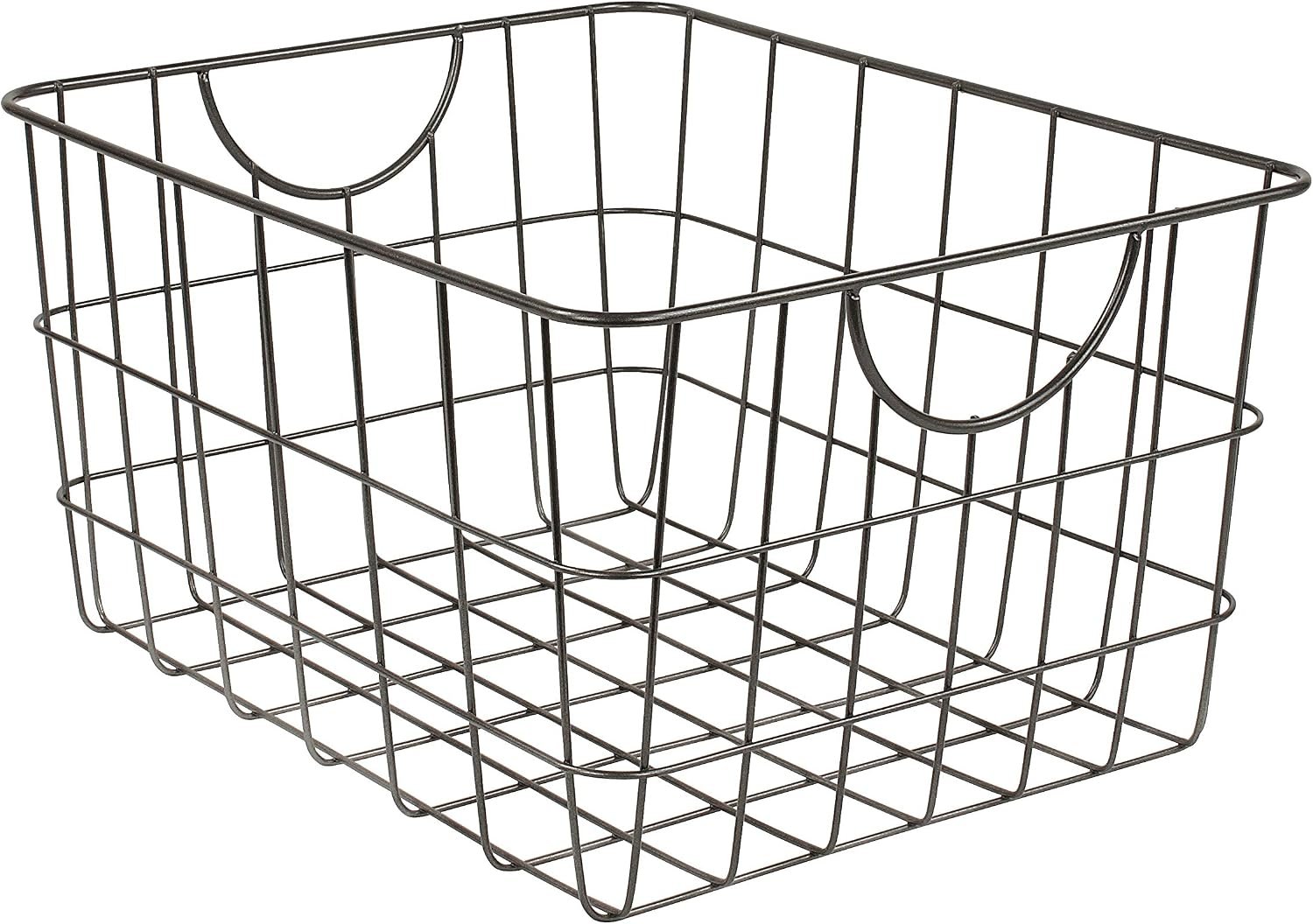 Spectrum Utility Steel Wire Storage Basket for Kitchen Pantry Organization & Closet Shelves with Easy Grip Handles, Durable Metal Basket Organizer with Open Design for Easy Viewing, Industrial Gray