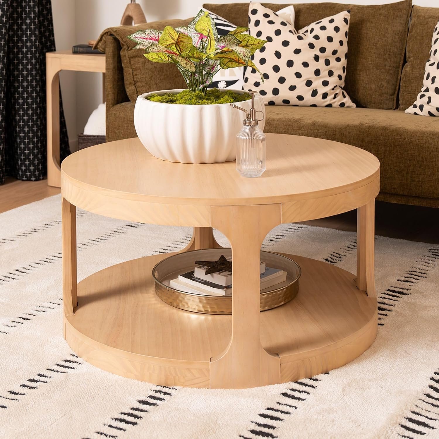 Plank+Beam Forma Round Coffee Table with Shelf, Blonde