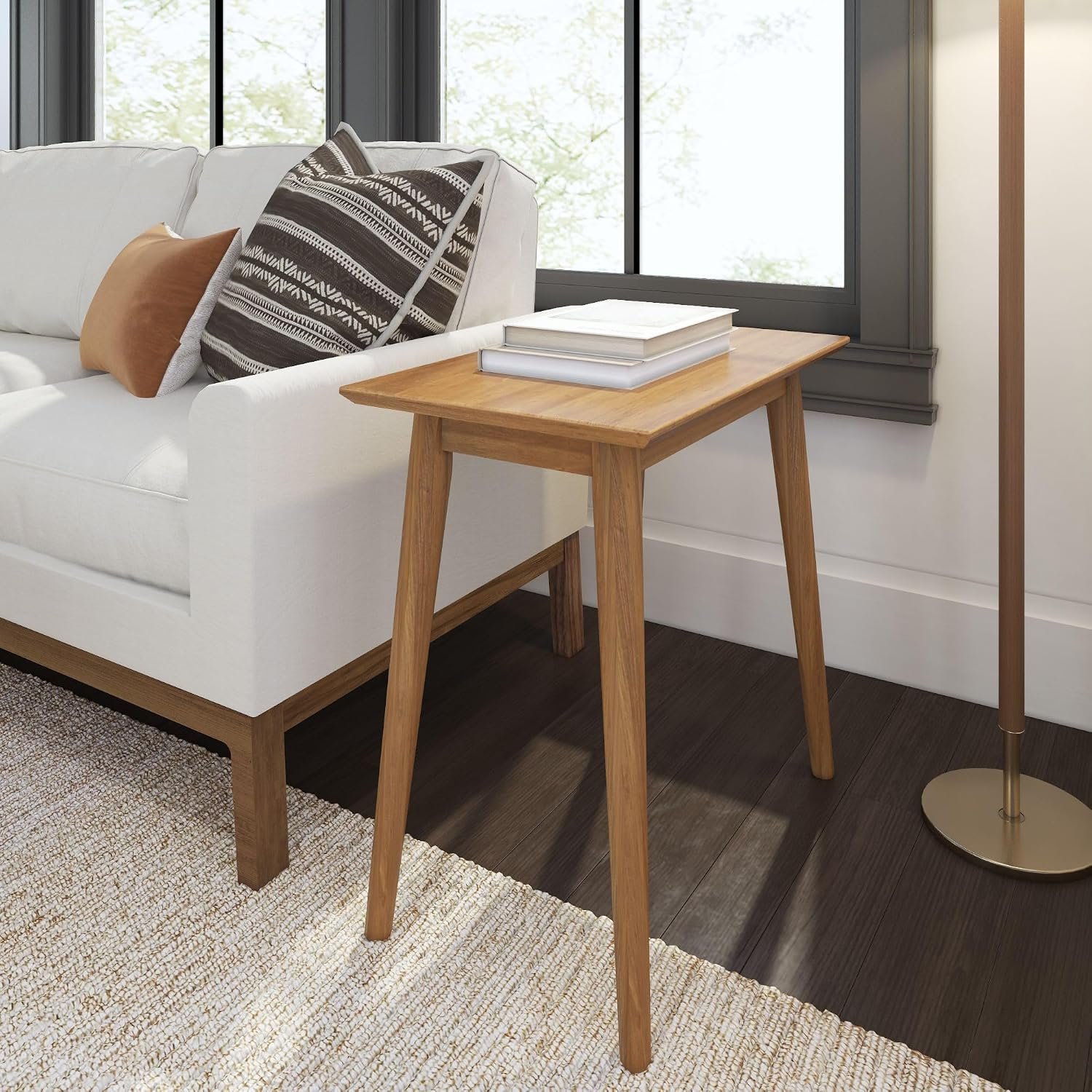 Plank+Beam Mid Century Modern Rectangular Side, 25 Inch Rectangular, Pecan