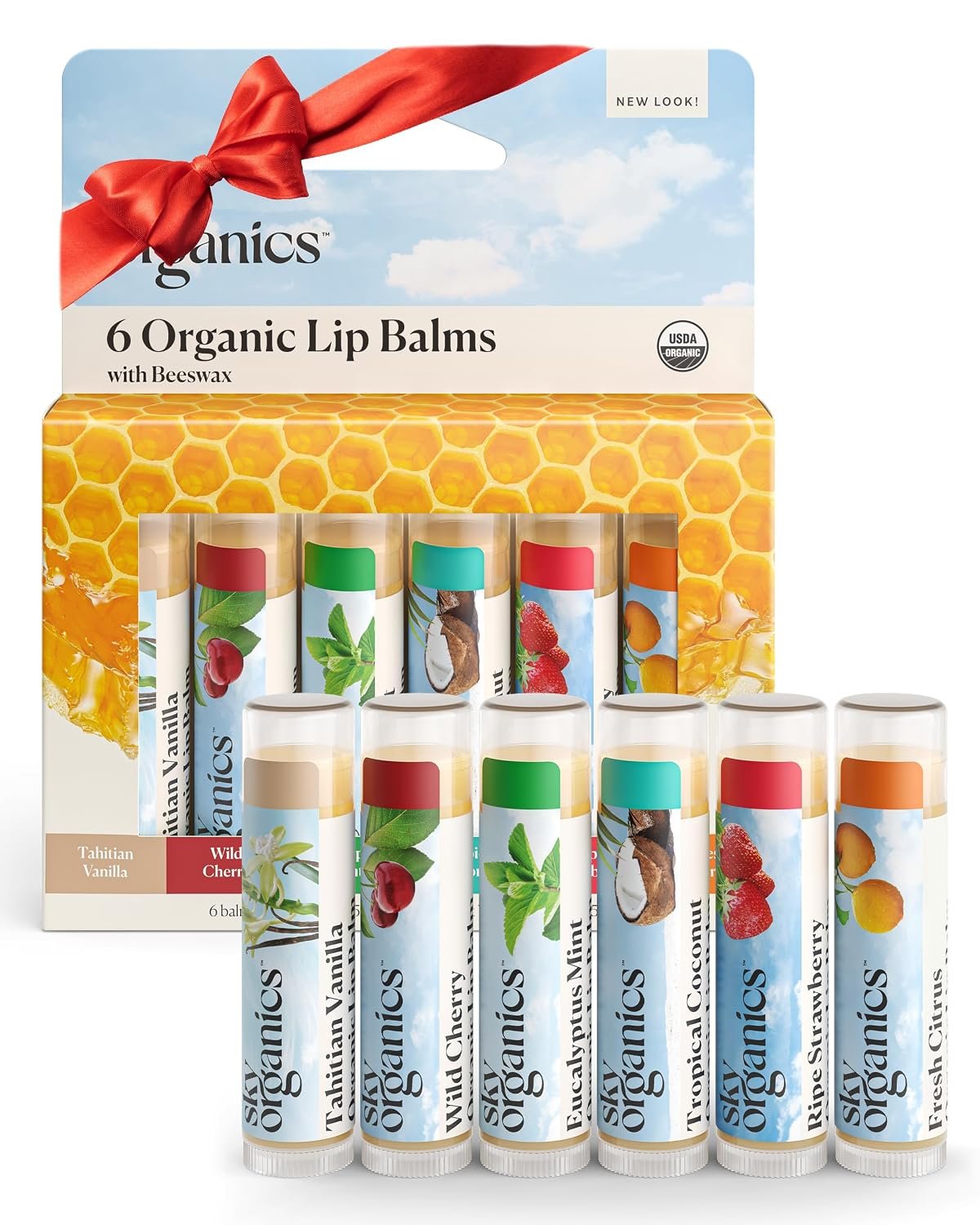 Sky Organics USDA Organic Beeswax Lip Balms for Dry Lips, 6 Organic Scents