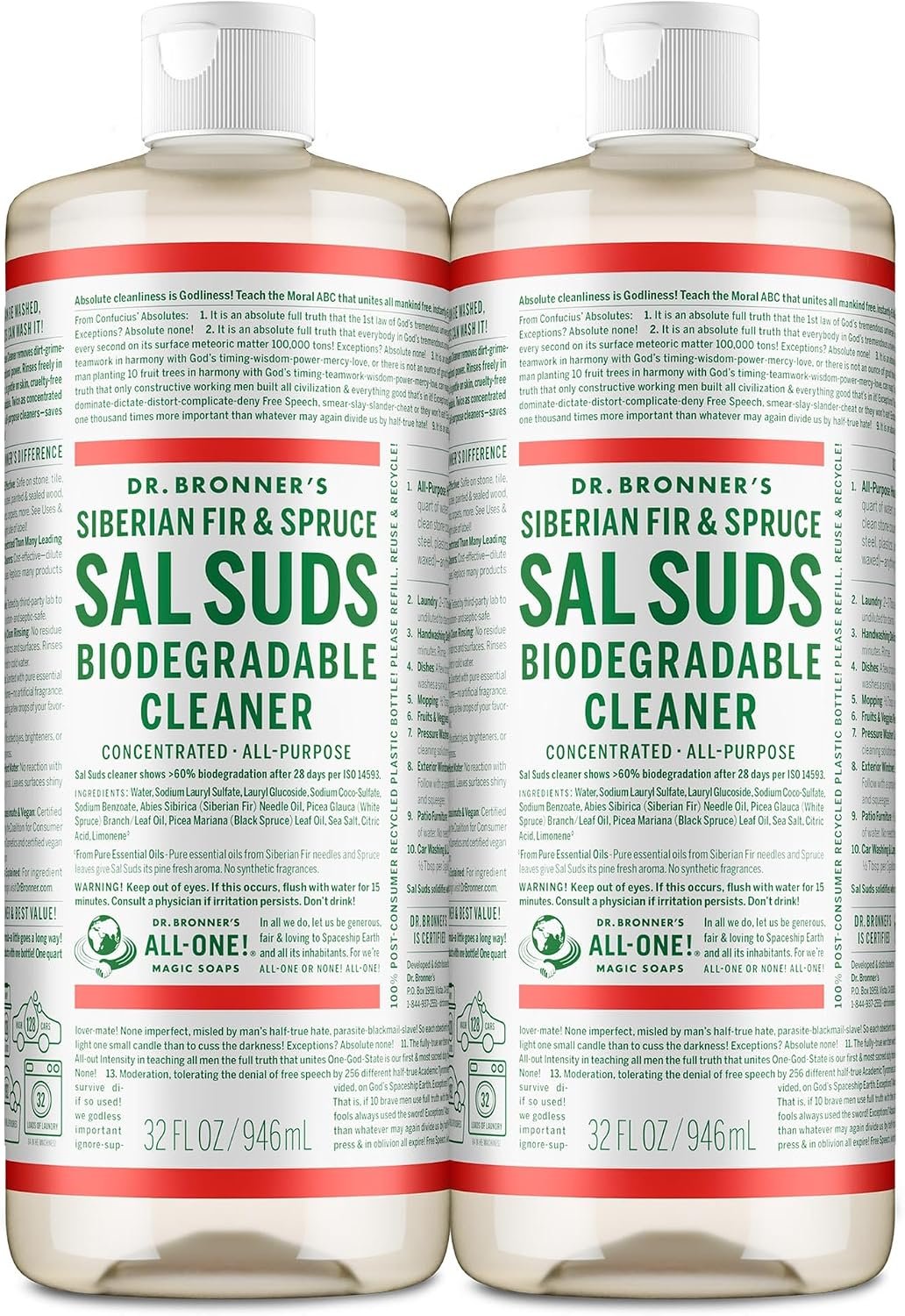 Dr. Bronner’s Sal Suds All-Purpose Cleaner, Fir & Spruce, 32 oz 2-Pack