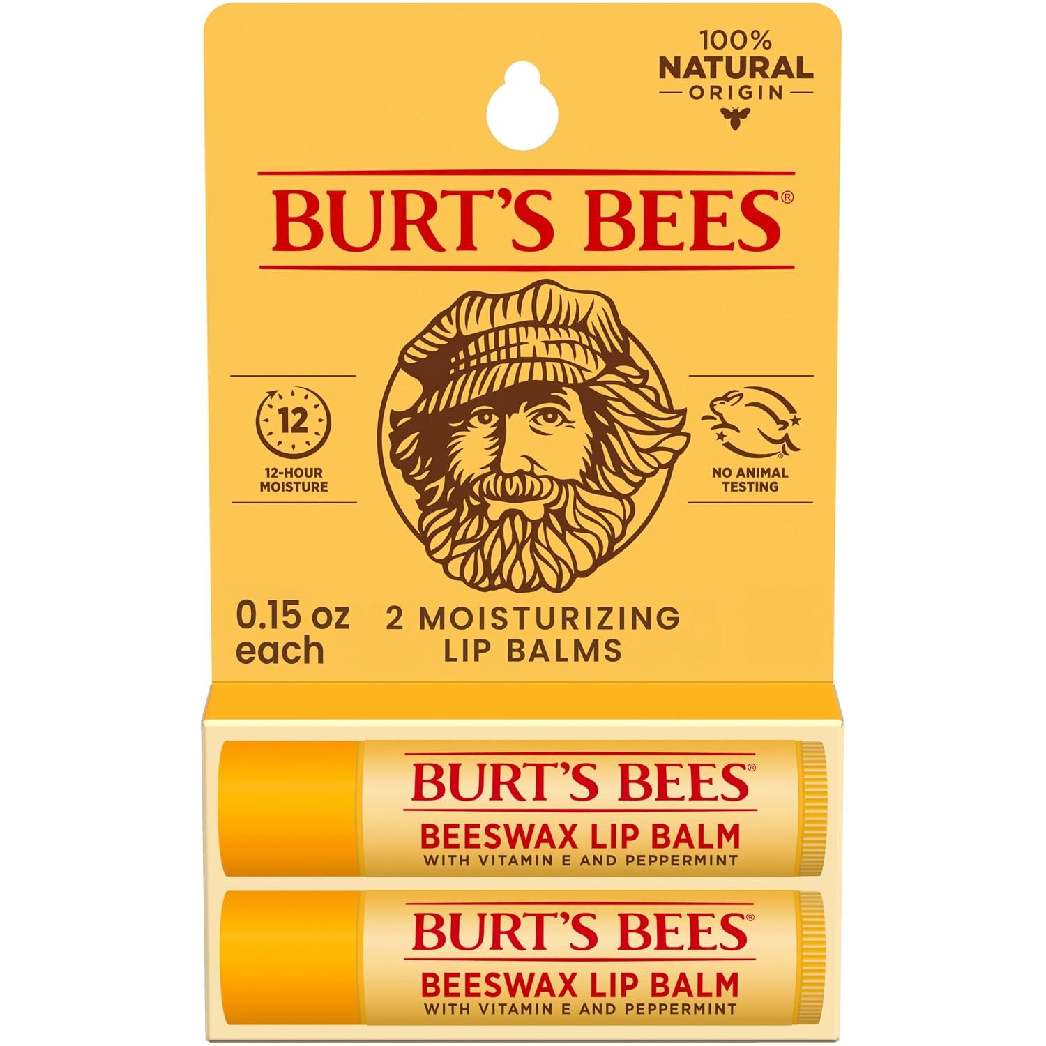 Burt’s Bees Lip Balm, Original Beeswax, 0.15 oz., 2 Tubes