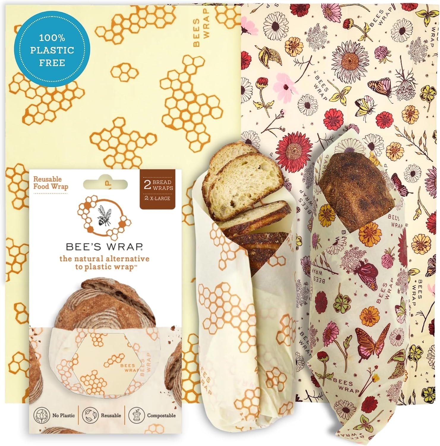 Bee’s Wrap Beeswax Bread Wraps, 2 Pack – Meadow Magic & Honeycomb