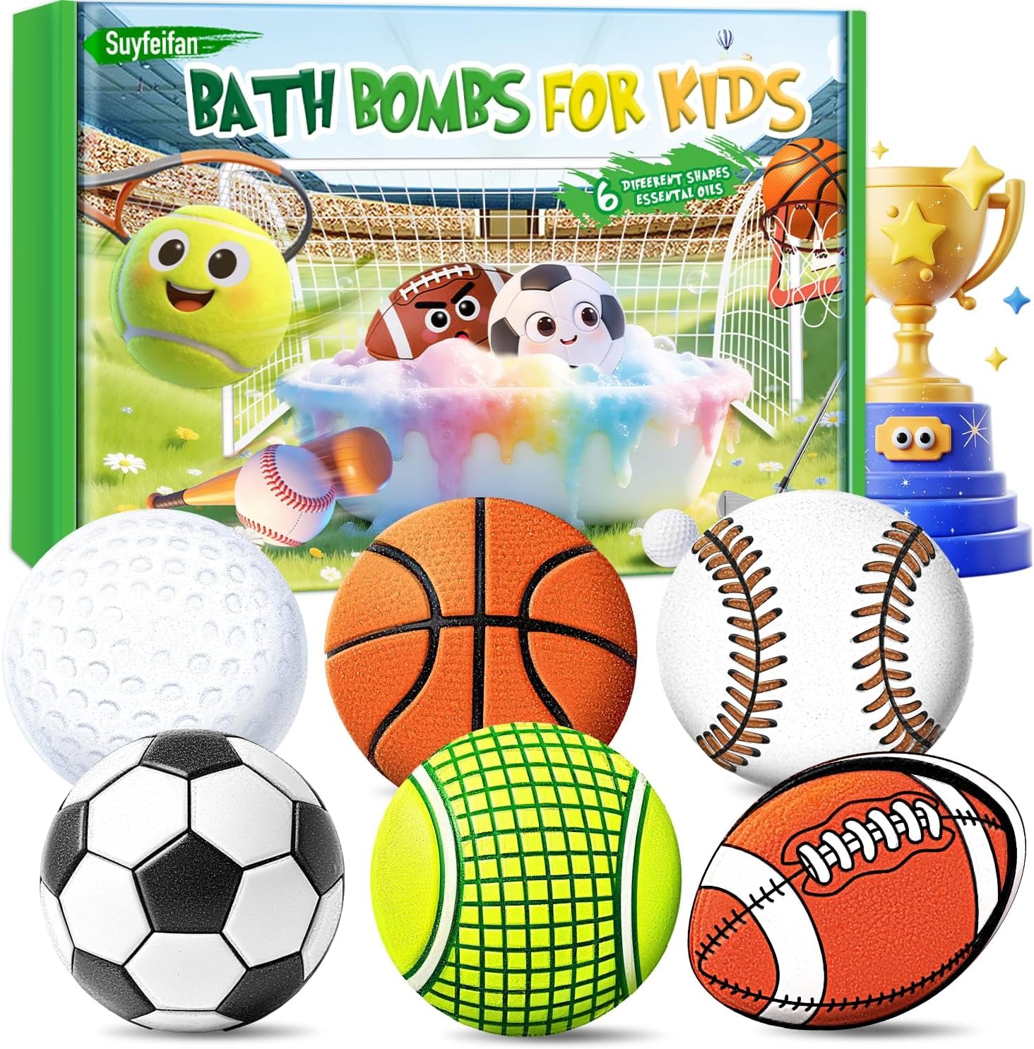 Halloween Bath Bombs for Kids, Boo Basket Stuffers 6 Pcs STEM Sports Themed