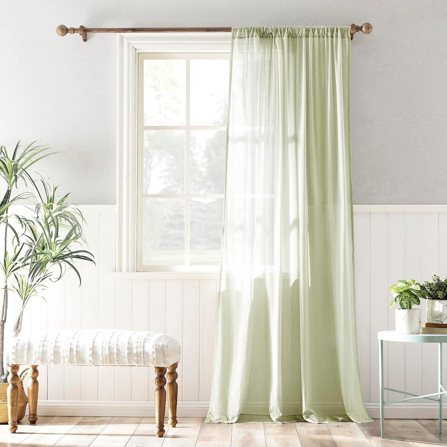 Archaeo 100% Cotton Sheer Curtain, 50″ x 63, Moss Green