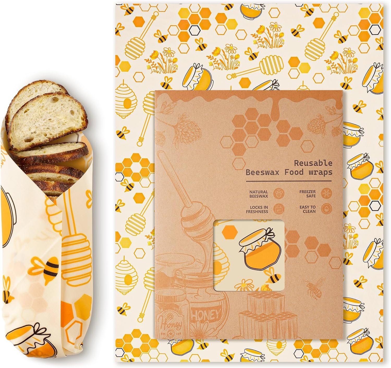 Beeswax Wraps for Food – Reusable Beeswax Bread Bag & Sandwich Wrap