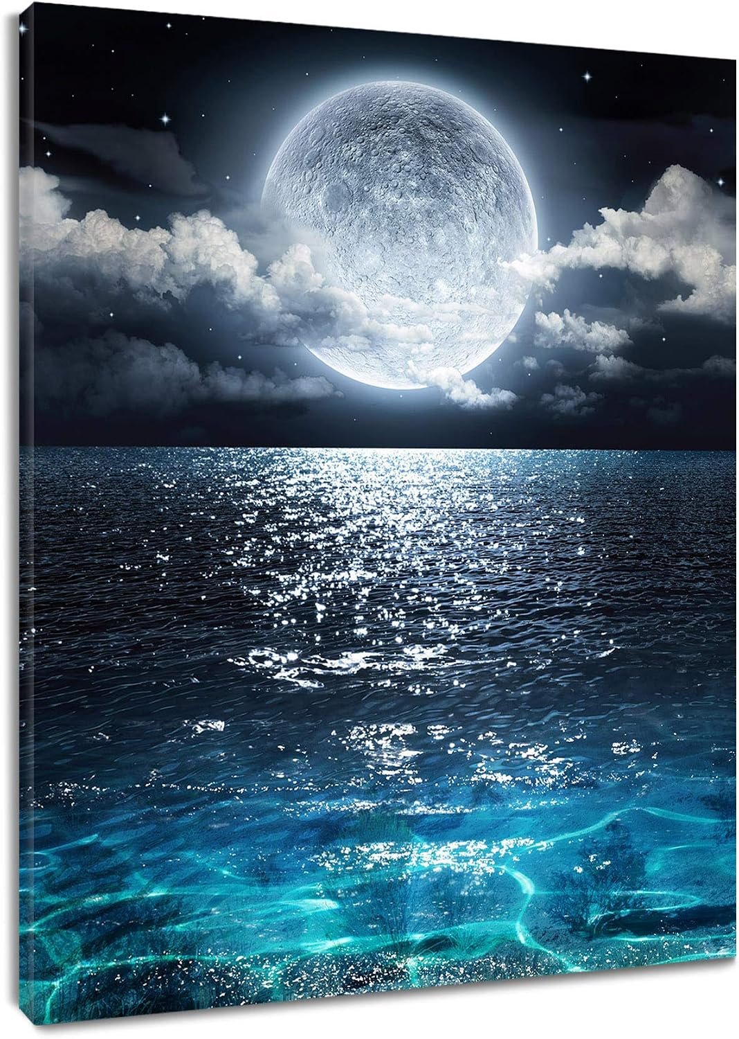 LB Moon Over Ocean Canvas Wall Art, Framed, 12×16 inches