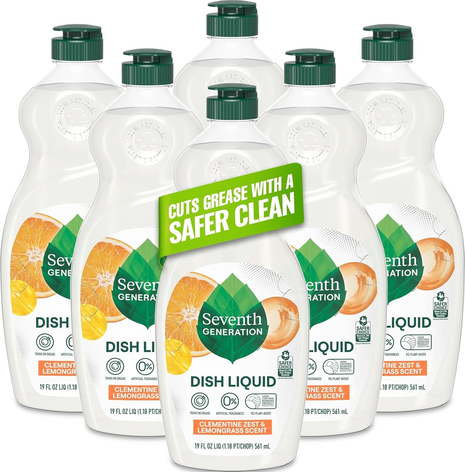 Seventh Generation Dish Liquid Soap Clementine Zest Lemongrass Pack of 6 Dishwashing Soap Liquid Soap 19 oz
