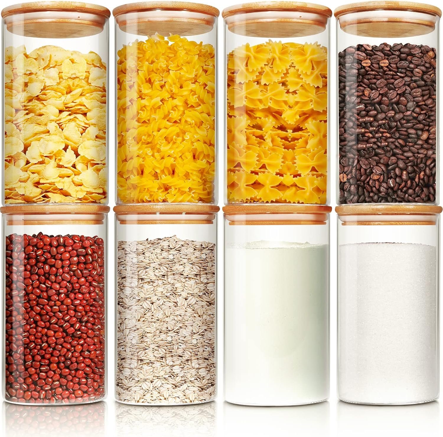HomArtist Glass Jars with Bamboo Lids 28 floz [Set of 8], Glass Canisters with Airtight Lids, Glass Food Storage Containers for Pasta, Oats, Coffee, Flour, Sugar, Rice, Best for Kitchen & Pantry