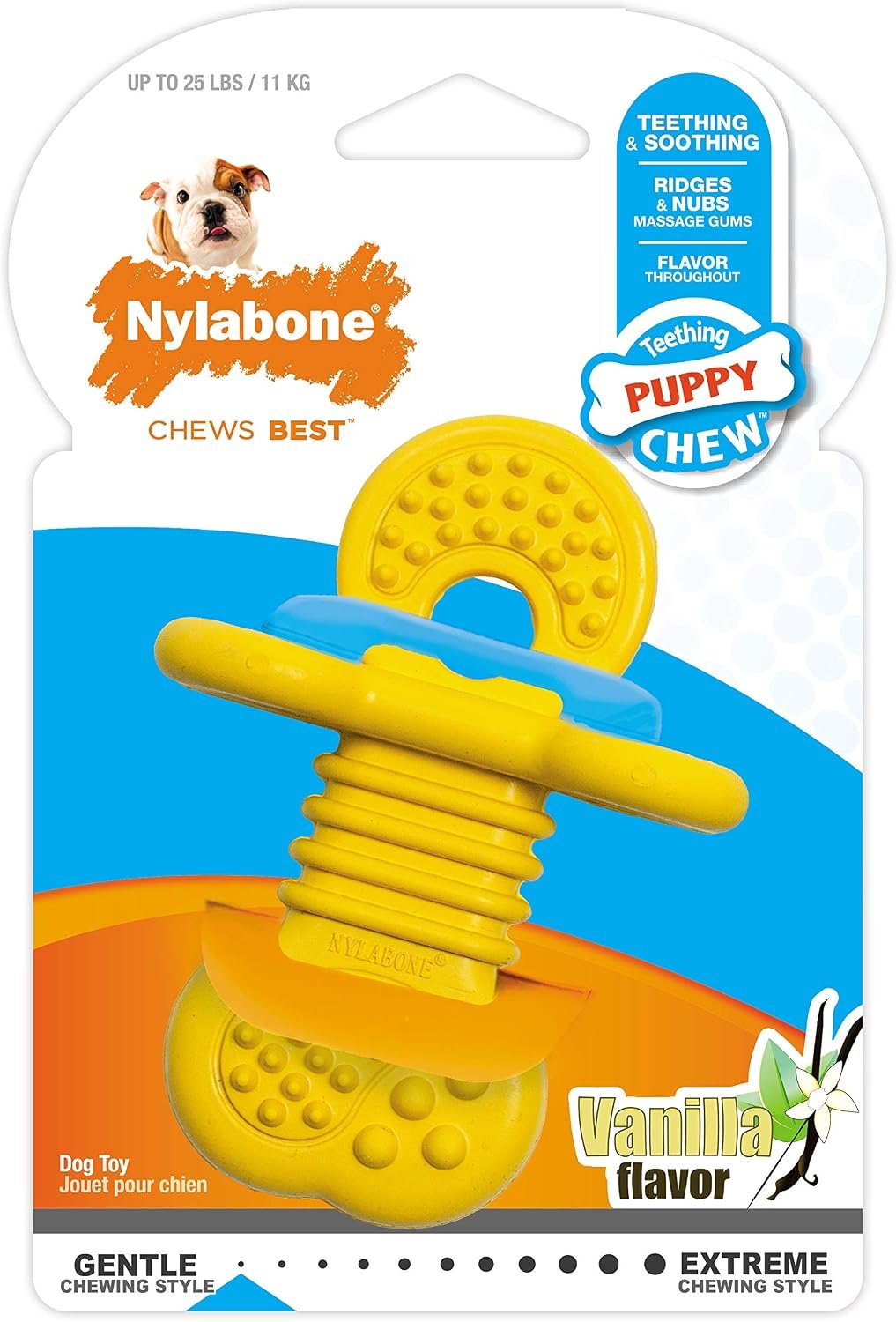 Nylabone Puppy Chew Rubber Textured Teether Dog Chew Toy, Vanilla Flavor