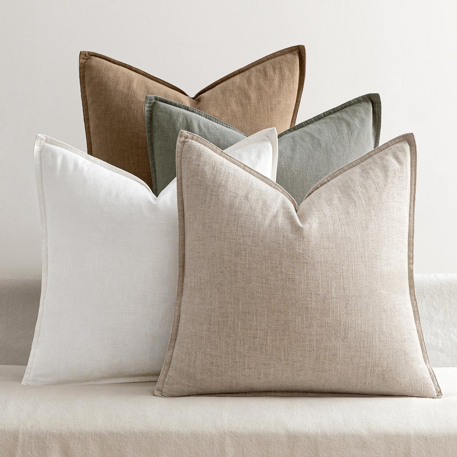 MIULEE Neutral Boho Linen Decorative Pillow Covers 18×18 Inch Pack of 4