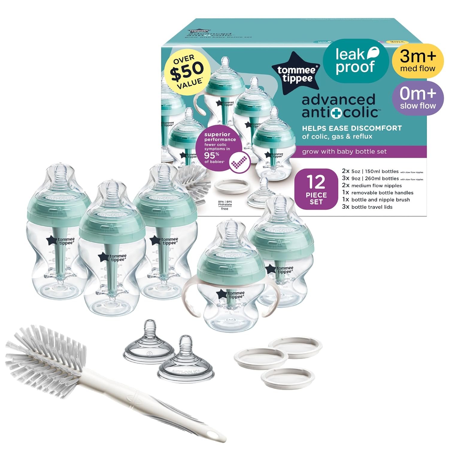 Tommee Tippee Advanced Anti-Colic Baby Bottle Set, Newborn 0m+