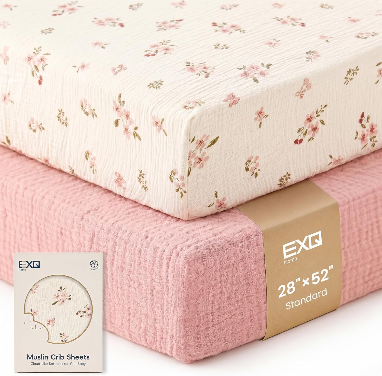 Muslin Crib Sheets for Boy Girl,2 PCS Fitted Sheet for Mattress Blossoms