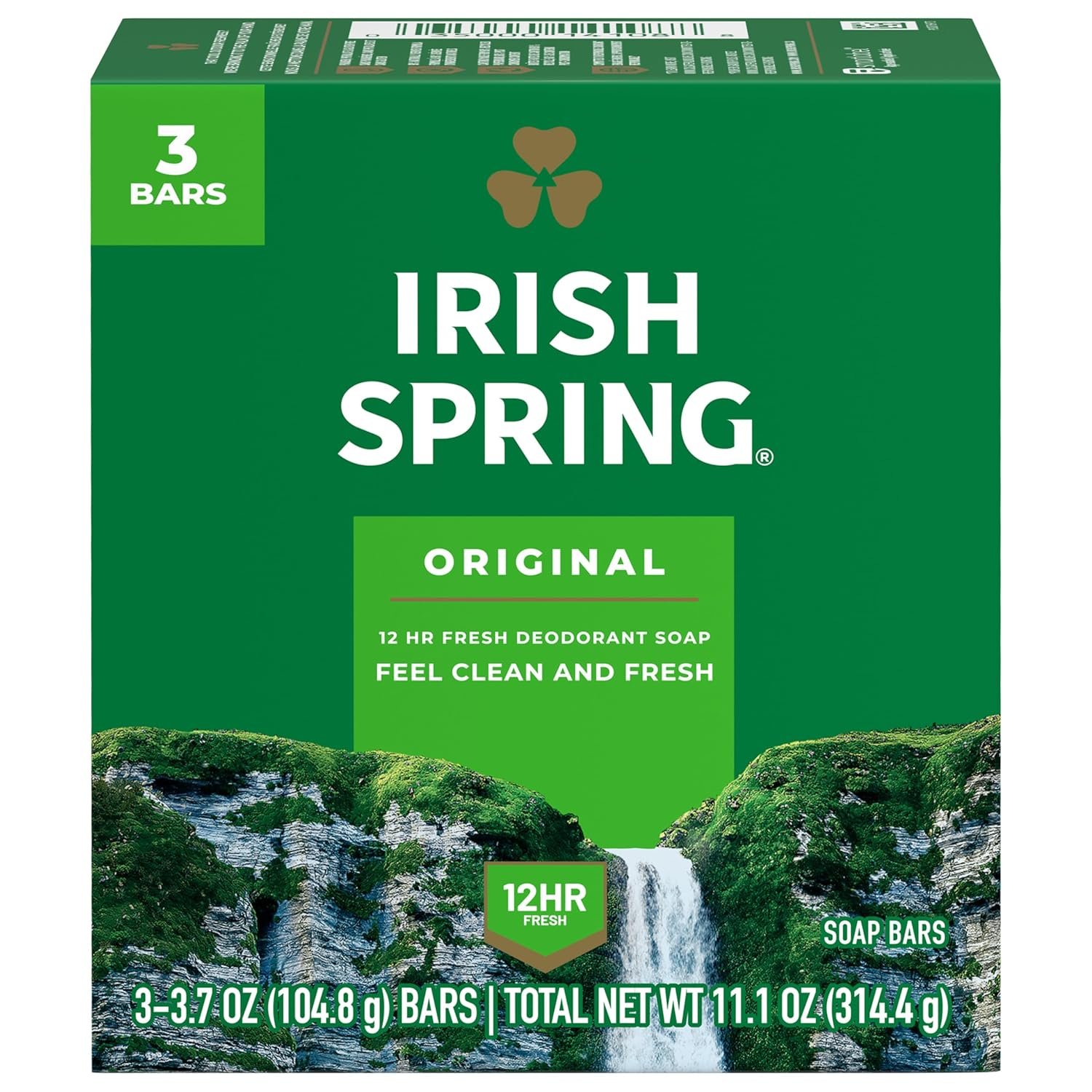 Irish Spring Bar Soap for Men, Original Clean, Smell Fresh and Clean for 12 Hours, Men Soap Bars for Washing Hands and Body, Mild for Skin, Recyclable Carton, 3.7 Ounce – 3 Count (Pack of 8)