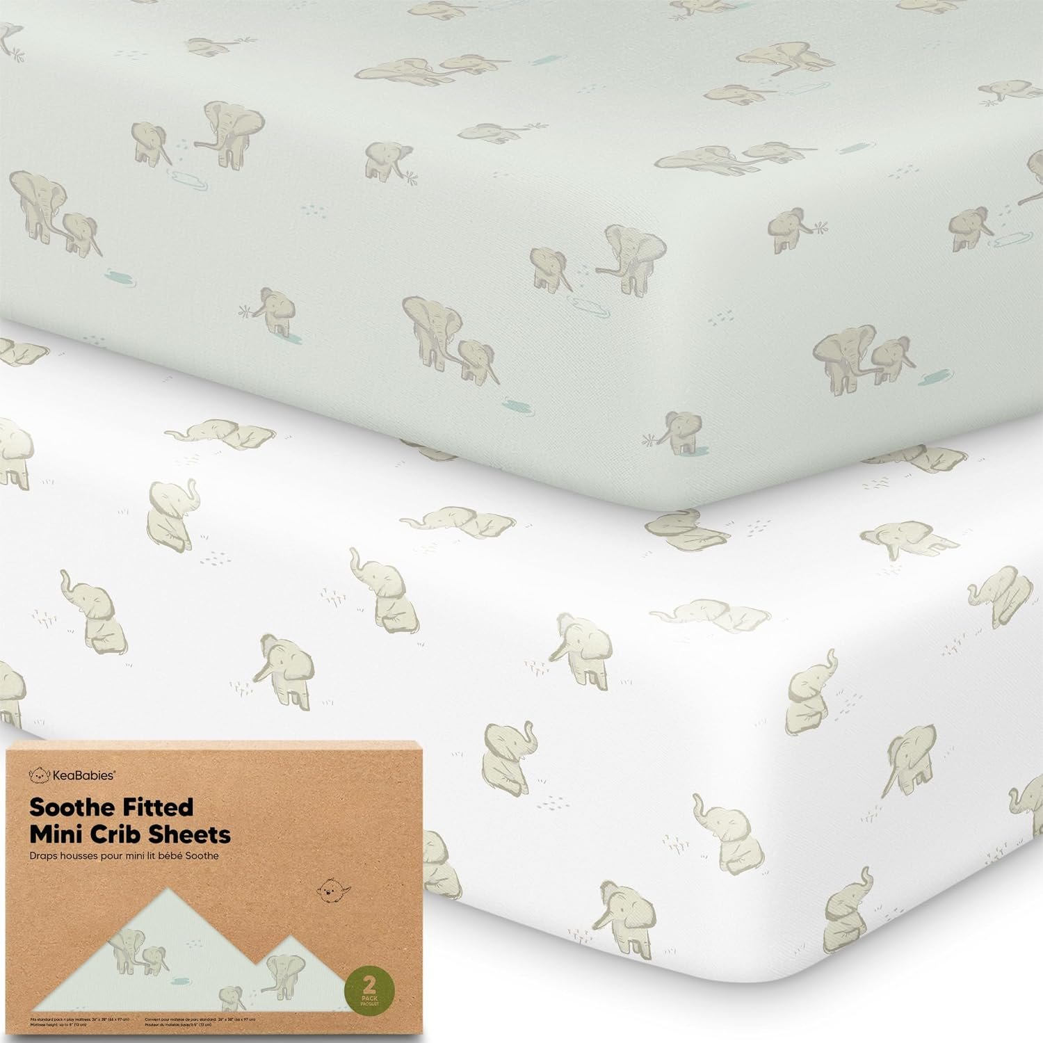 2-Pack Mini Crib Sheets Fitted, 38×26 Pack N Play Mattress Sheets (Elly)