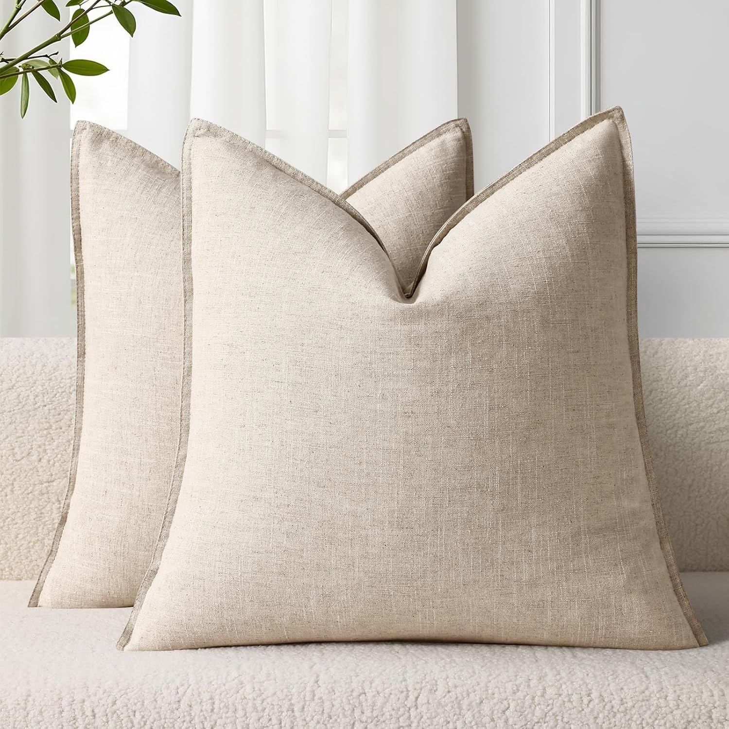 decorUhome Fall Beige Linen Throw Pillow Covers 20×20 Set of 2