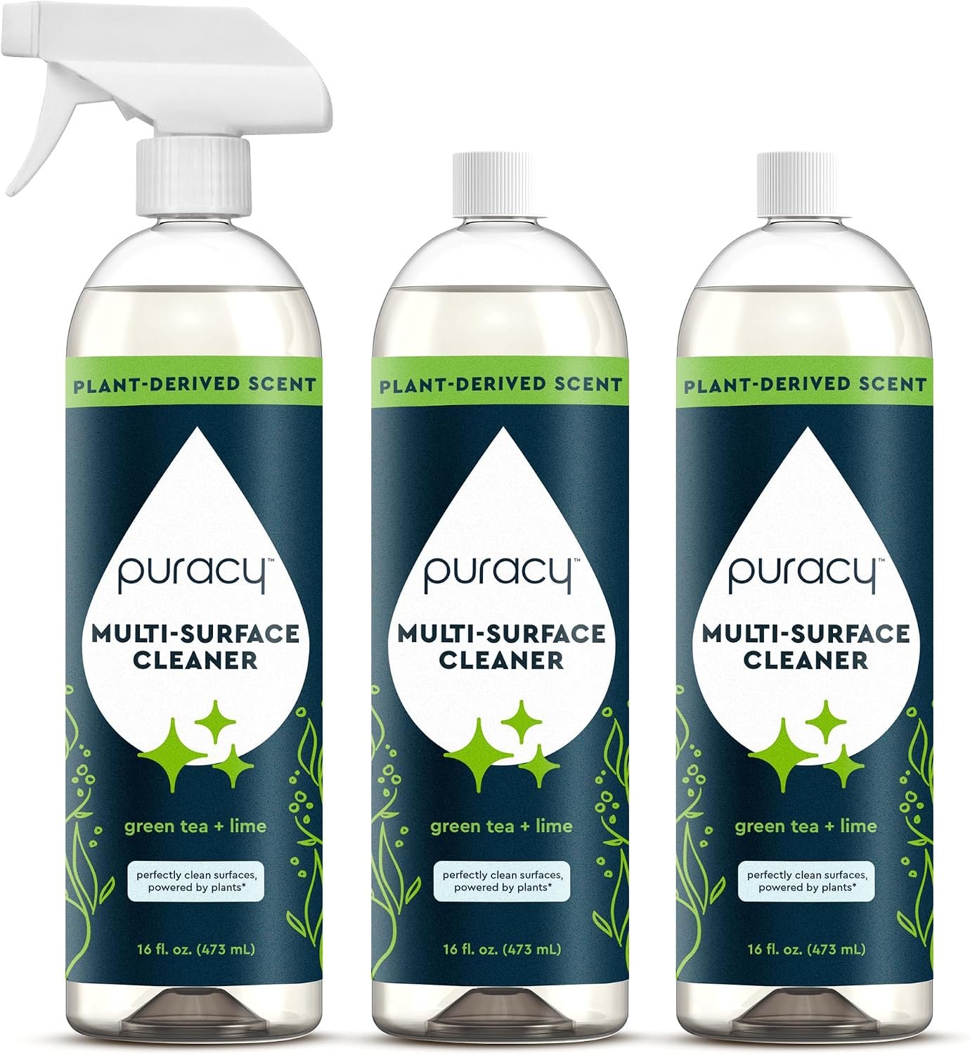 Puracy All Purpose Cleaner Spray – Plant-Powered Multi-Surface Cleaner – Cleaning Spray Solution As Seen on TikTok (Green Tea & Lime, 16 fl oz, 3 Pack)
