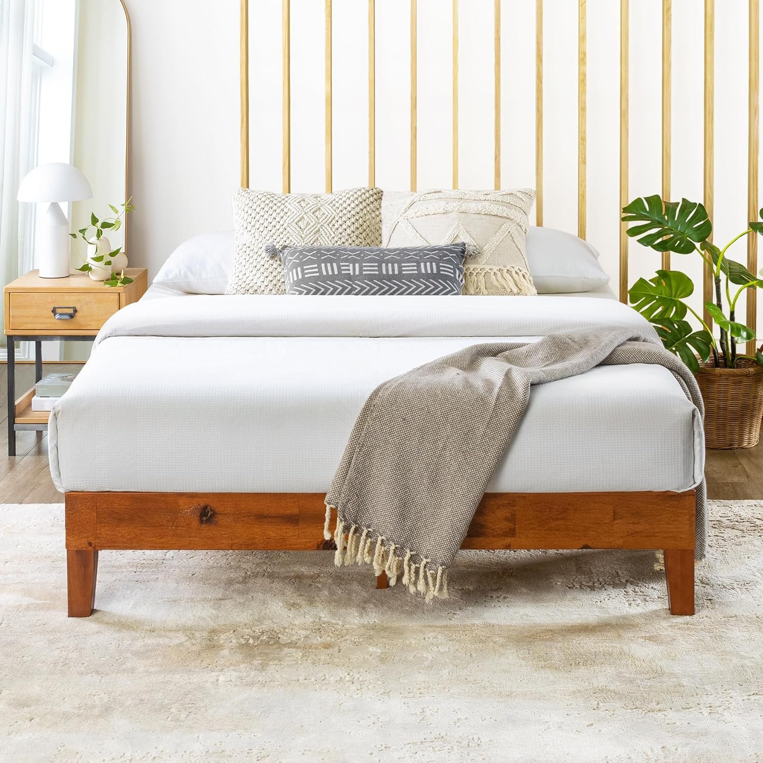 Mellow Naturalista Grand – 12 Inch Solid Wood Platform Bed with Wooden Slats – No Box Spring Needed – Full (Cherry)