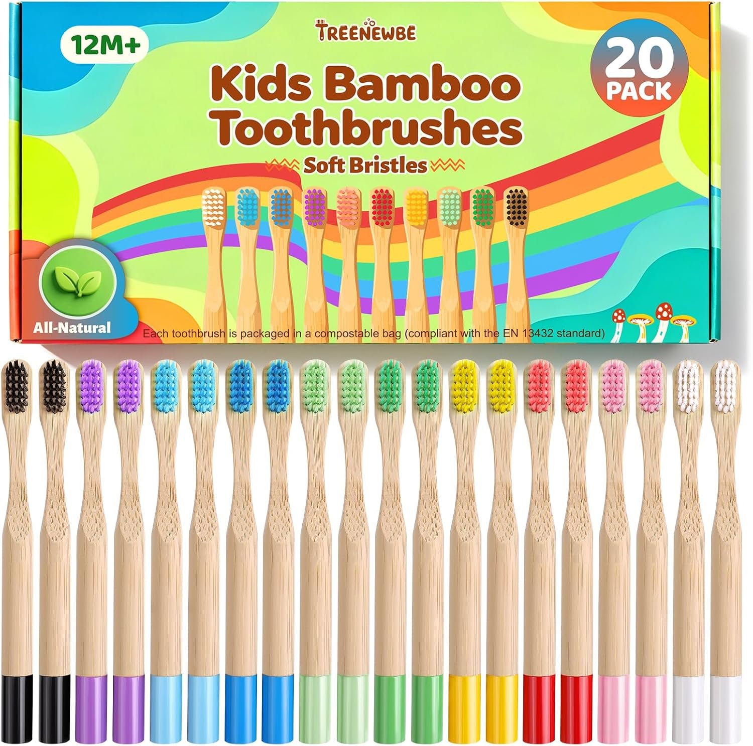 Non-Toxic Kids Bamboo Toothbrushes Set Bulk 20Pcs