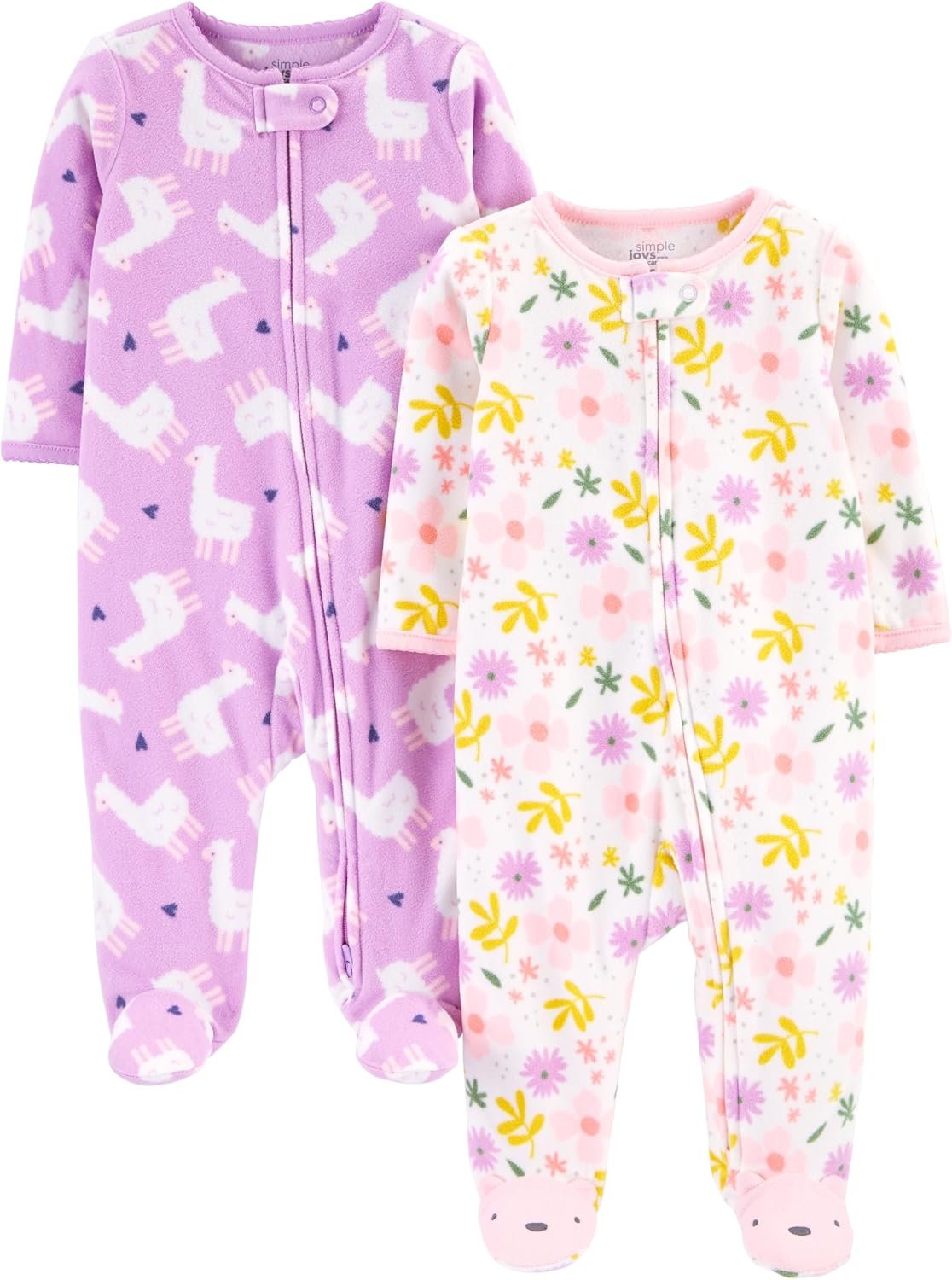 Simple Joys by Carter’s Baby Girls’ Cotton and Fleece Footed Sleep and Play, Pack of 2