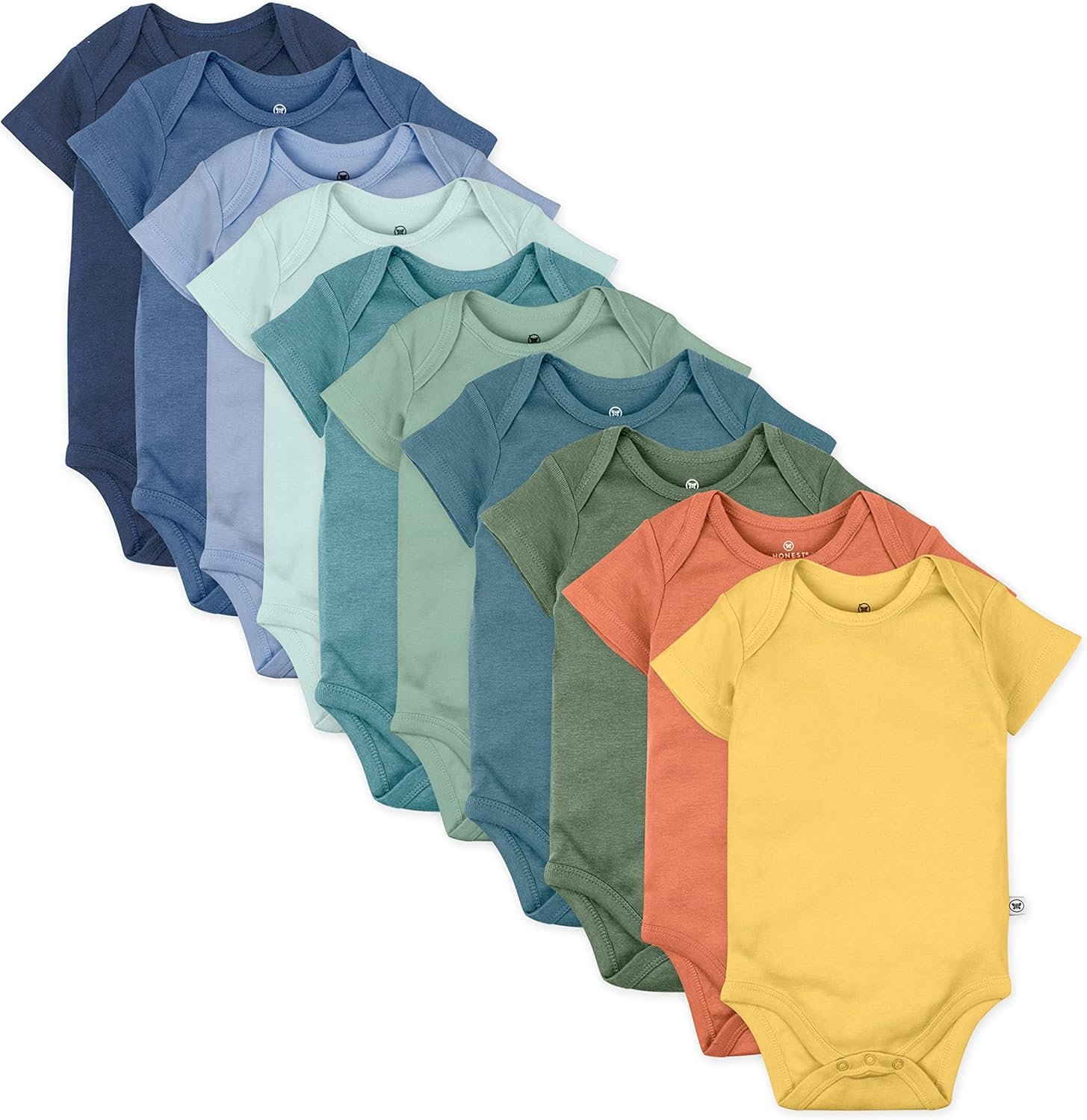 HonestBaby 10-pack Short Sleeve Bodysuits One-piece for Infant Baby Boys, Girls, Rainbow Gems Blues, 0-3 Months