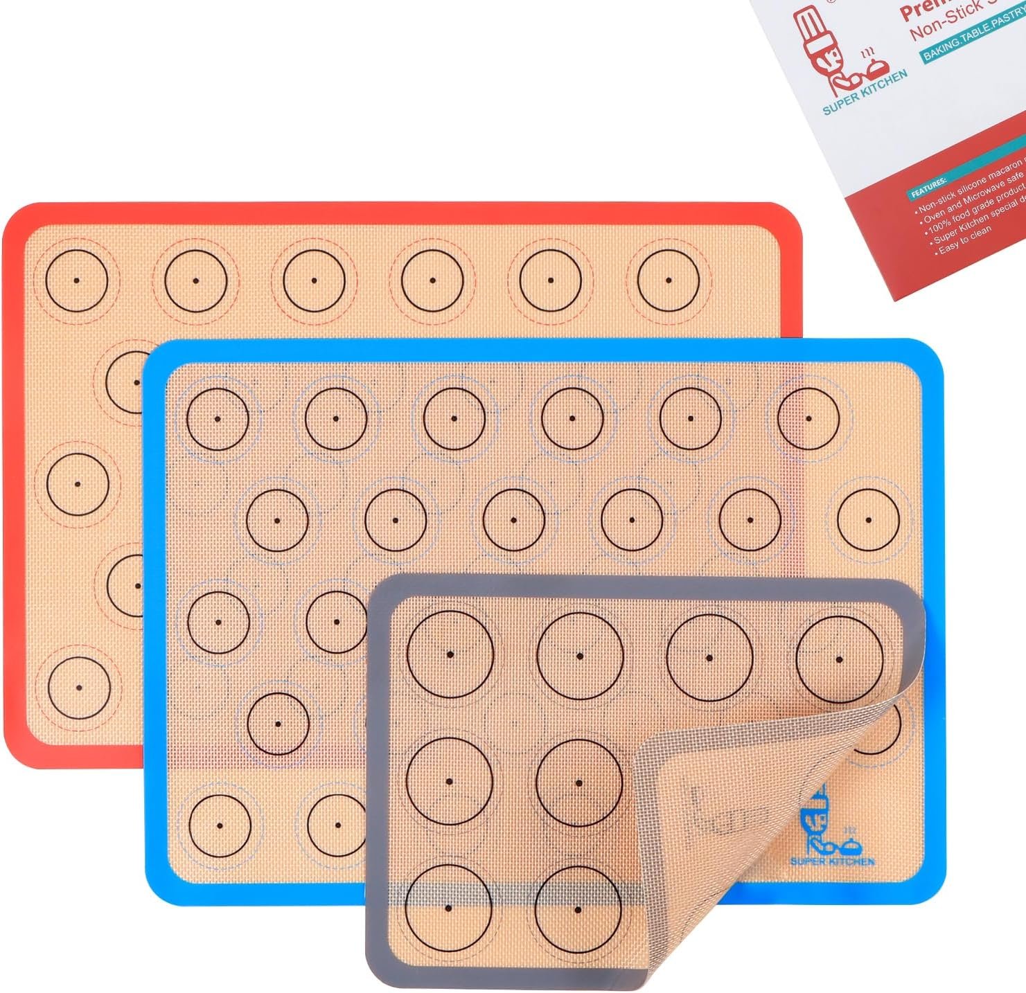 Silicone Baking Mat Macaron Set of 3-2 Half Sheet Liners 1 Quarter Sheet