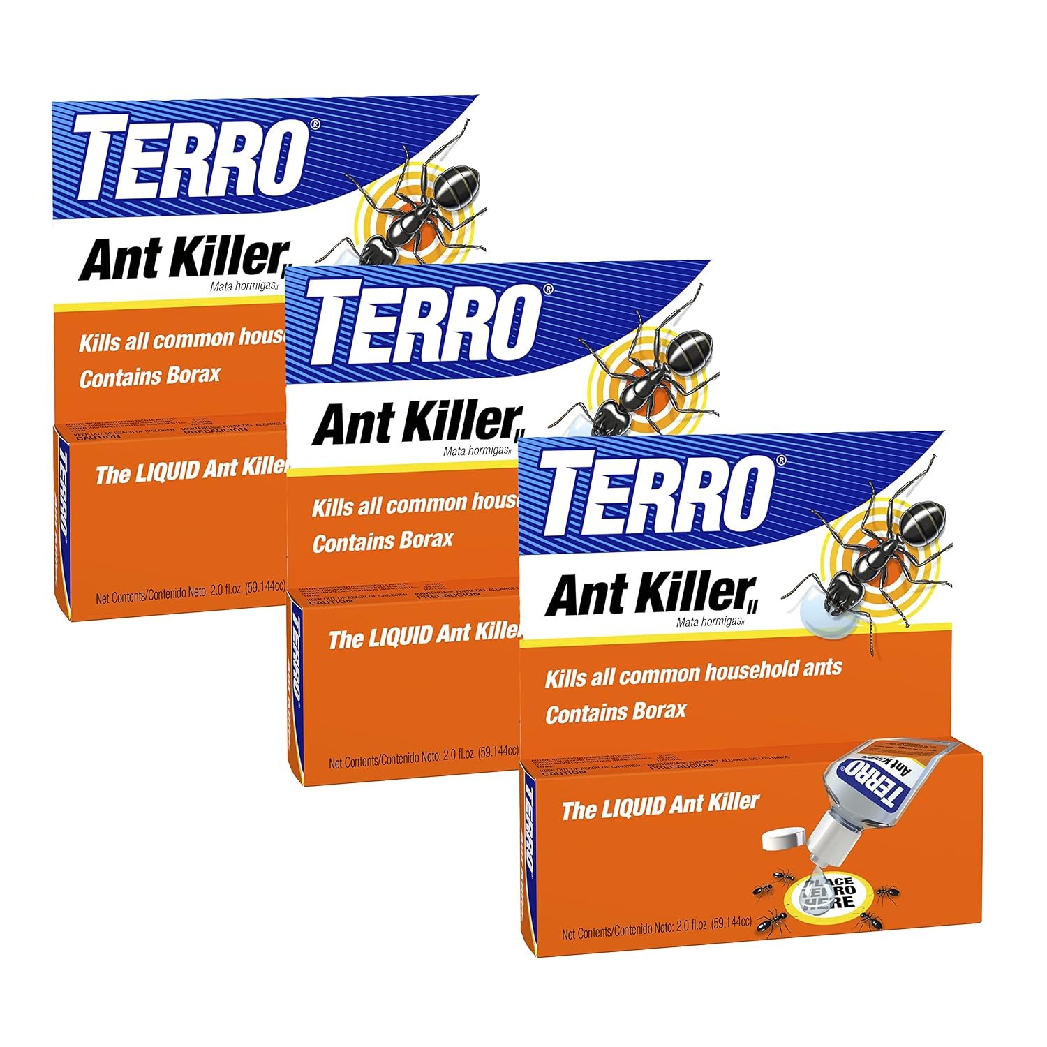 TERRO Liquid Ant Killer 3-Pack Indoor Ant Baits with Borax – Kills Common Household Ants Including Ghost, Sugar, and Black Ants – Fast-Acting Pest Control, T200-3SR