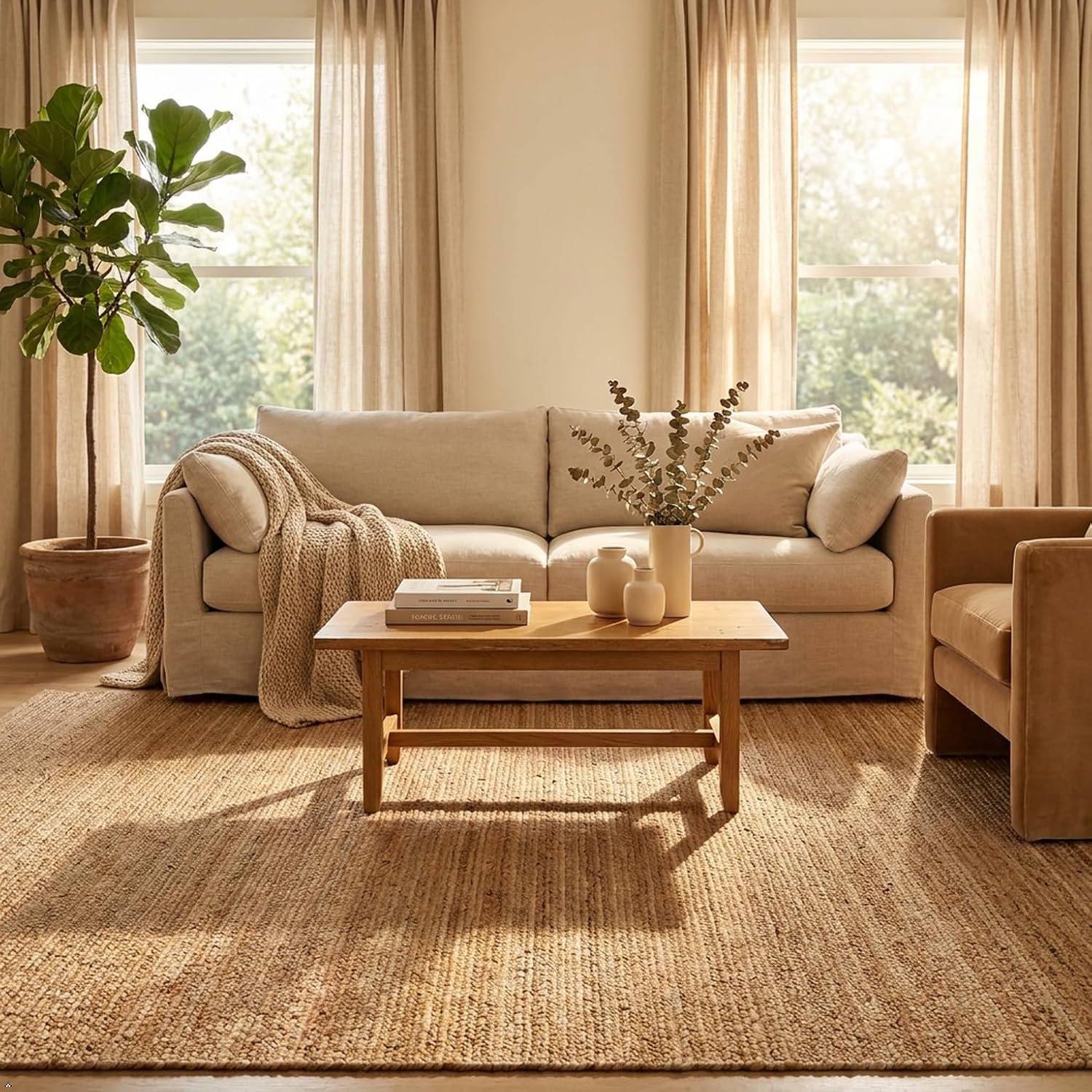 Jute Rug 10′ x 14′ Rectangular Area Rug Hand Woven Jute Beige Braided Boho Rug For Living Room Outdoor Bedroom Kitchen Entryway Farmhouse Hallway, Rustic Vintage Natural Reversible Floor Rugs: Natural