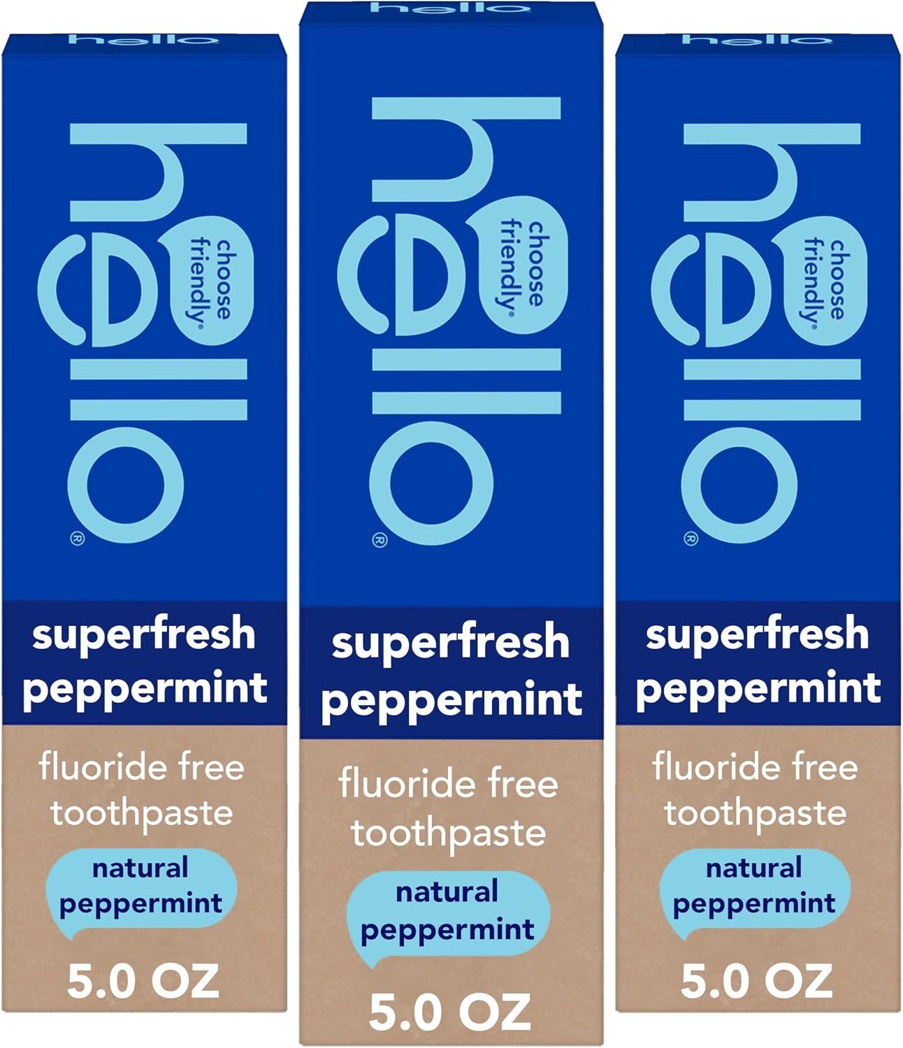 Hello Superfresh Natural Peppermint Fluoride Free Toothpaste for Bad Breath, 5 Oz, Minty Bad Breath Toothpaste, SLS Free, Vegan, Helps Whiten Teeth by Removing Surface Stains (Pack of 3)