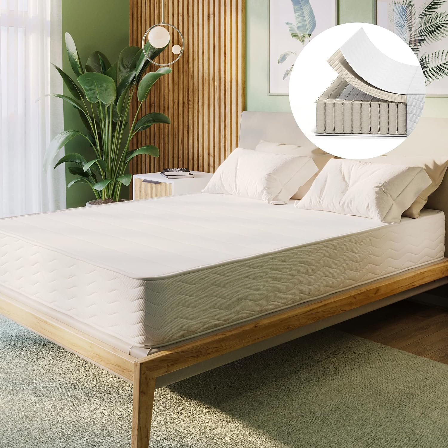 Full-Sized 10.5-Inch GOTS-Certified Organic Latex Hybrid Quilted Mattress – Medium Firm Mattress in a Box with Soft & Organic Cotton Breathable Cover
