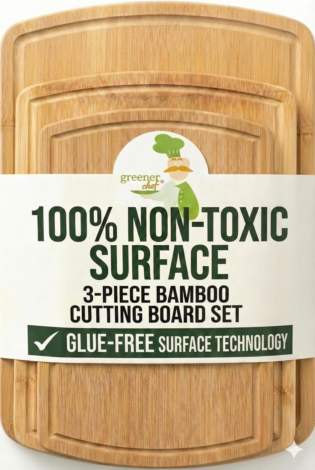 SAFEST Extra Large Bamboo Cutting Board Set of 3 with Glue-Free Surface Technology – Extra Spacious Wood Cutting Boards for Kitchen and XL Chopping Board Set – Replacements for Life