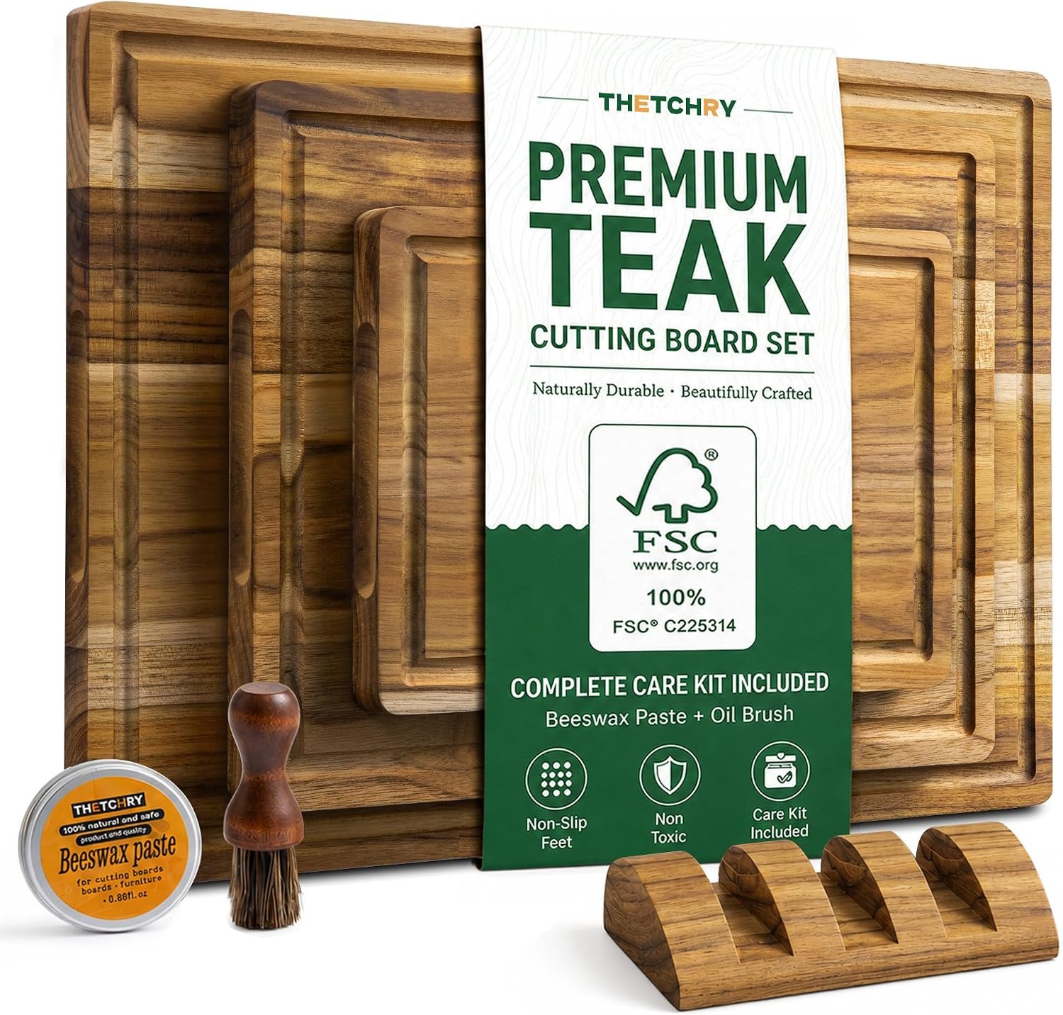 THETCHRY Teak Wood Cutting Board Set of 3 Wooden Cutting Boards for Kitchen
