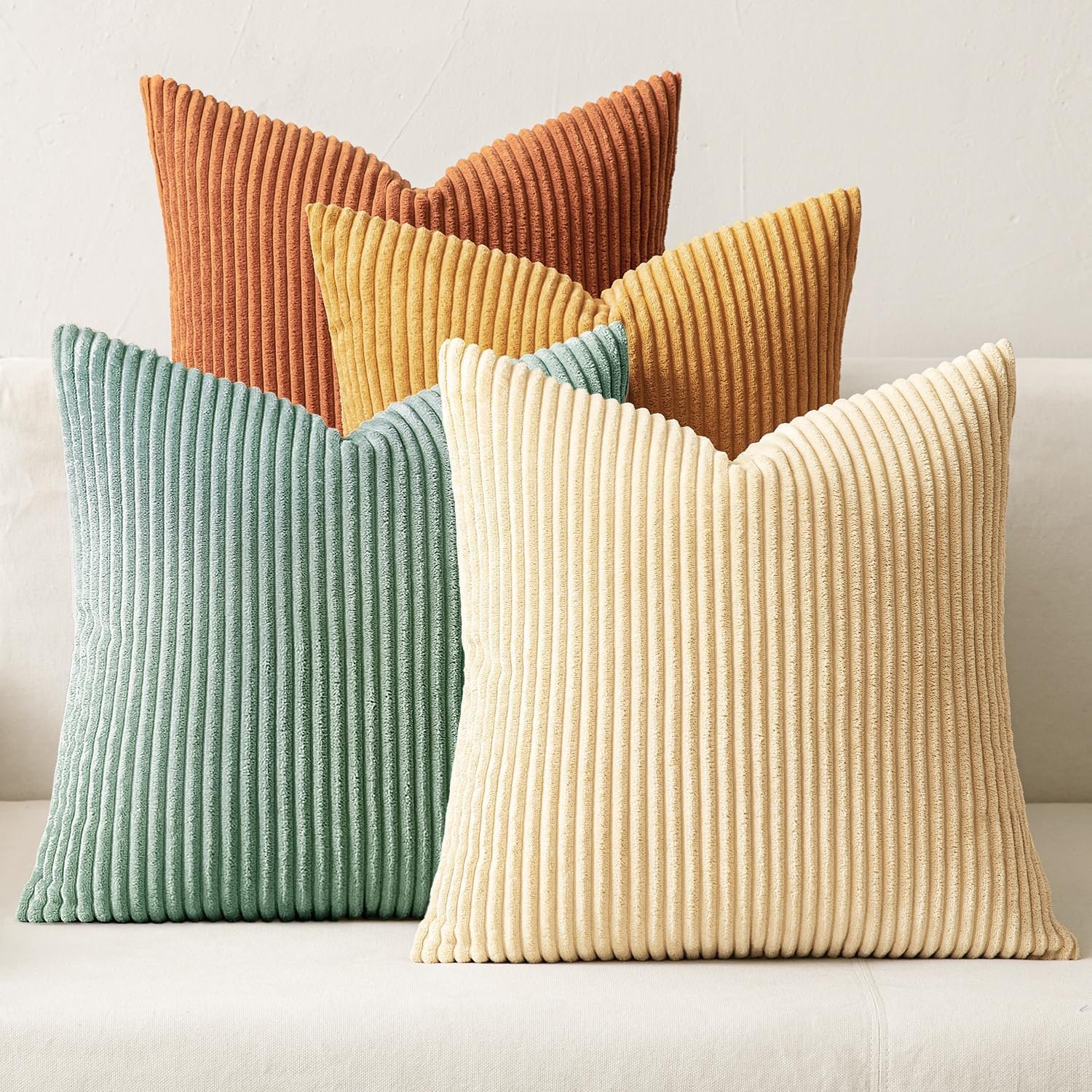MIULEE Soft Corduroy Decorative Throw Pillow Covers Orange Teal 18×18