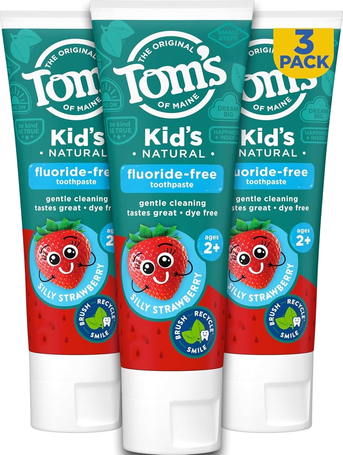 Tom’s of Maine Kids Fluoride Free Toothpaste, Silly Strawberry, 3Pk, 5.1 oz