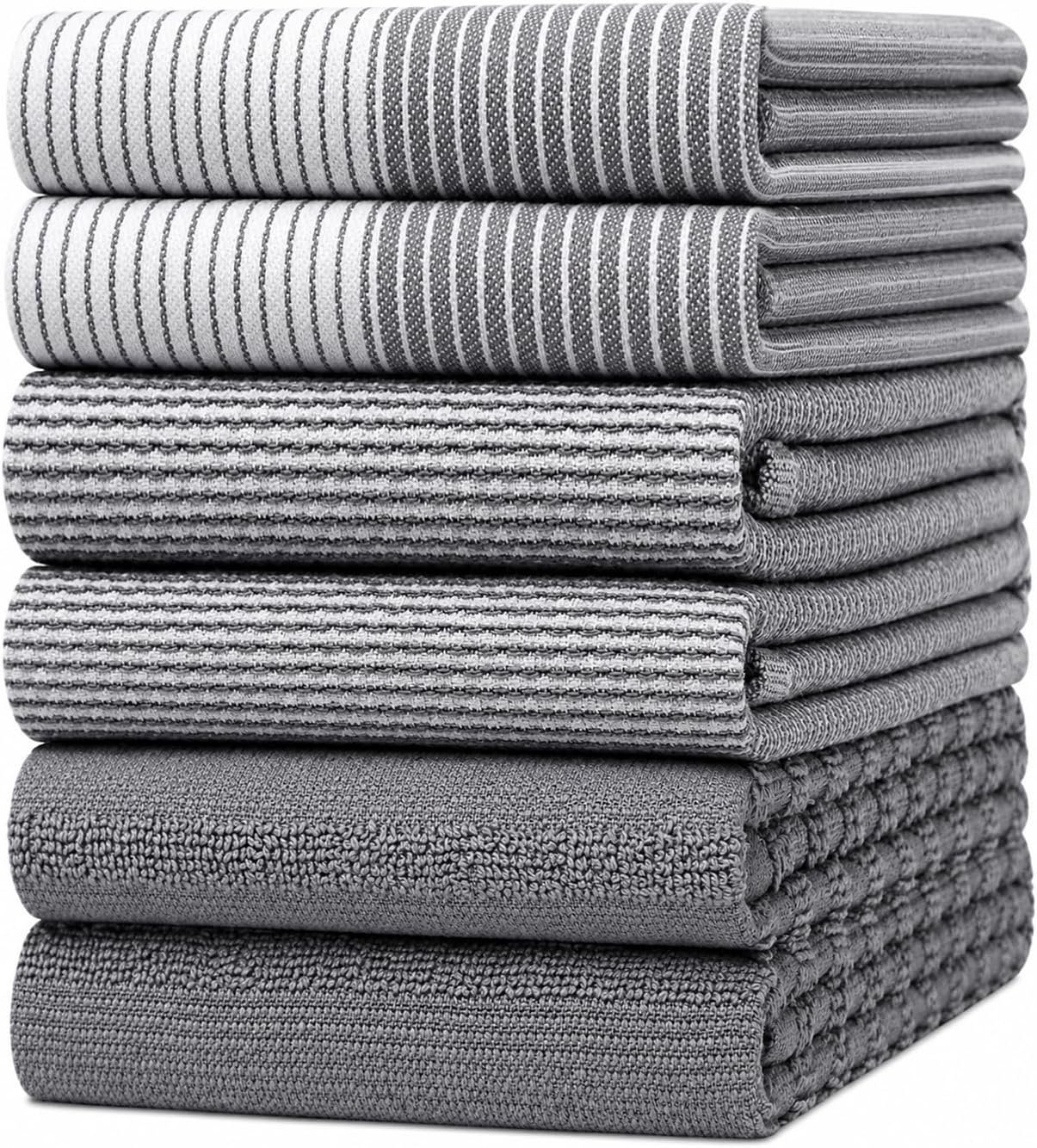Premium Kitchen Towels 6 Pack 100% Cotton, 20″x28″ Dish Towels – Grey