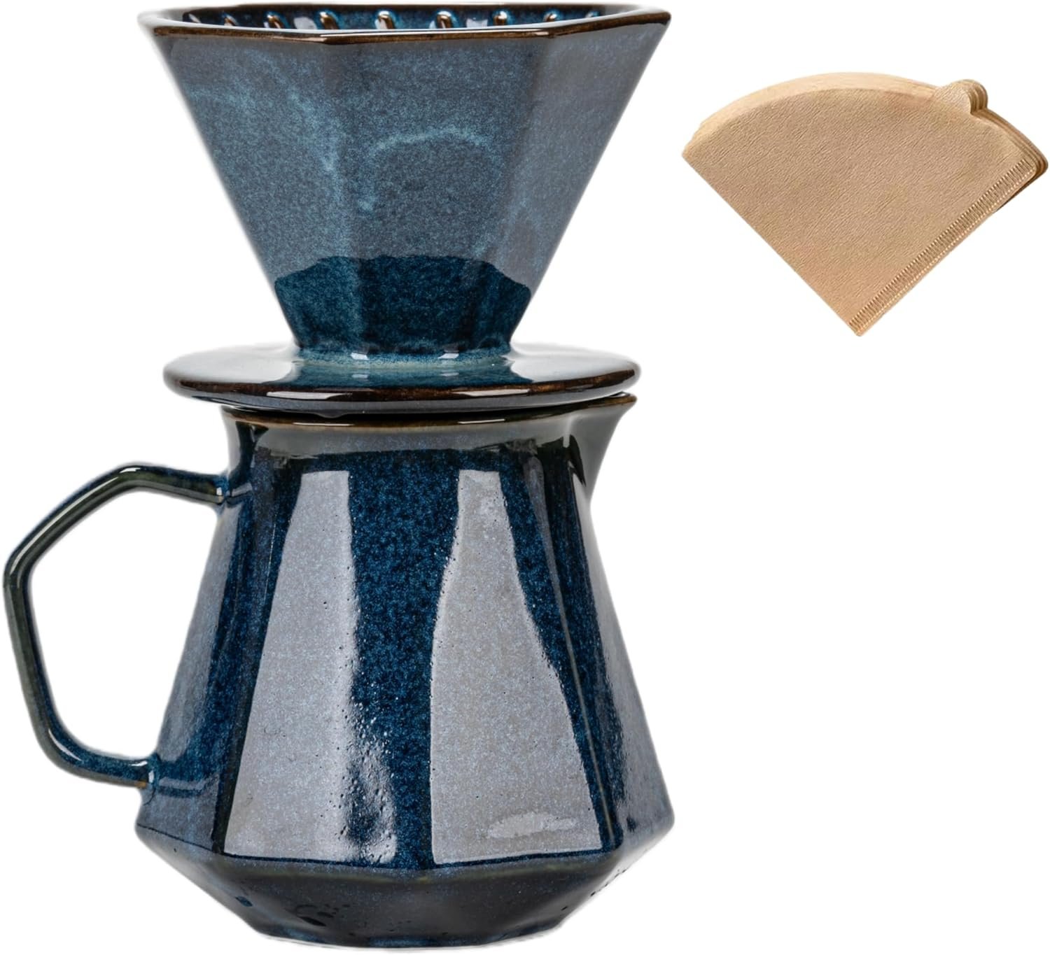 Pour Over Coffee Maker,Ceramic Coffee Maker With 40 pcs Paper Filter，20oz/600ml Pour Over Coffee Dripper (Starry Blue)