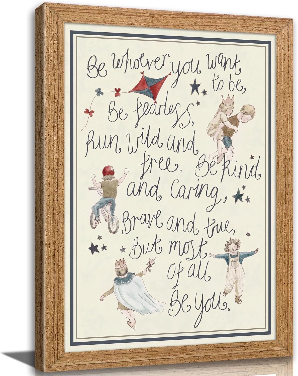 Framed Vintage Nursery Canvas Wall Art Be You Poem Watercolor Wall Decor Growth Enlightenment Nursery Painting Picture Cottagecore Sketched Kids Poem Art Print for kids Room Playroom Home Decor