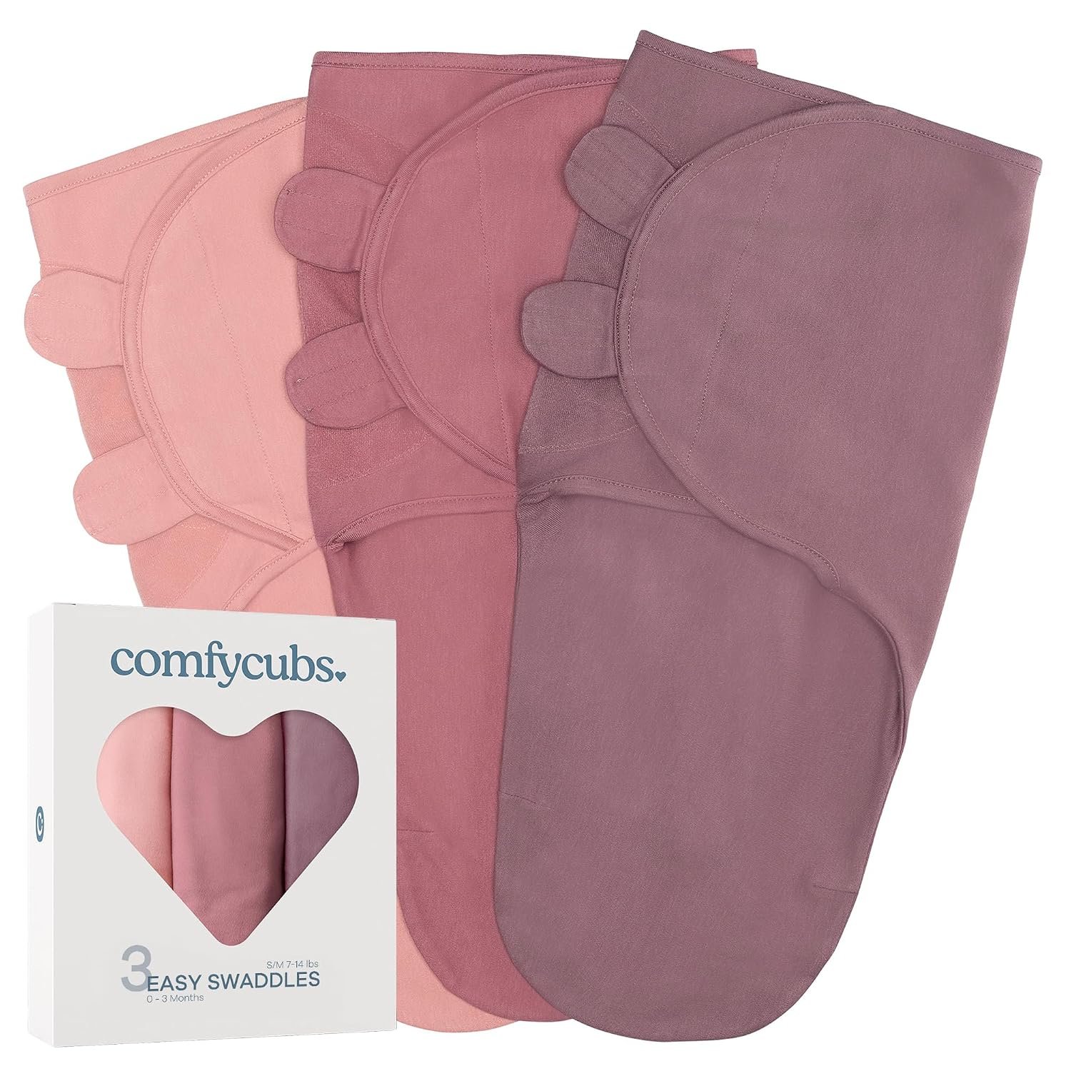Comfy Cubs Easy Swaddle Blanket, 3 Pk Small – Blush Mauve Mulberry
