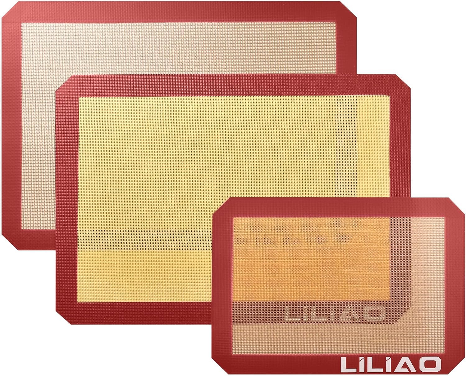LILIAO Silicone Baking Mat, 3-Pack Non-Stick Reusable Baking Mat, Oven Baking Sheet for Making Cookies, Macaroons, Bread and Pastry (Red)